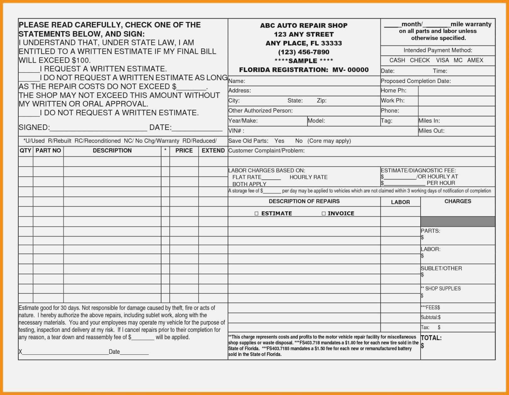 Body Shop Invoice Template Example Report Templates Inside Shop Report Template