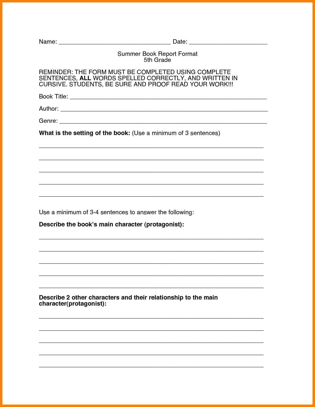 Book Report Template 4Th Grade Biography Free Printable With Regard To Book Report Template 4Th Grade