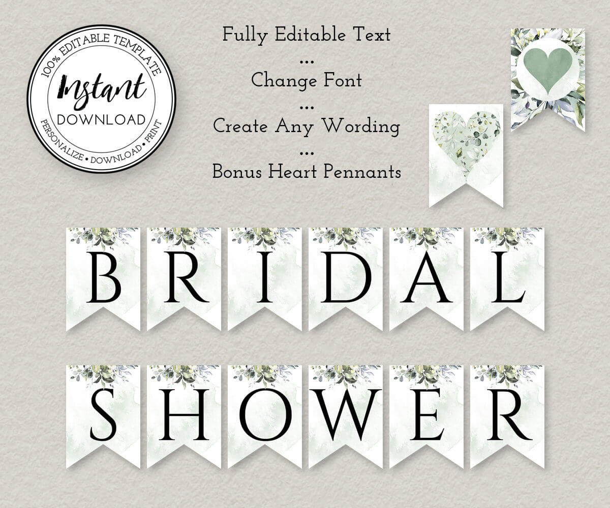 Bridal Shower Banner Printable, Bridal Shower Decorations, Fully Editable  Pennant Banner Template, Instant Download, W103 In Bride To Be Banner Template