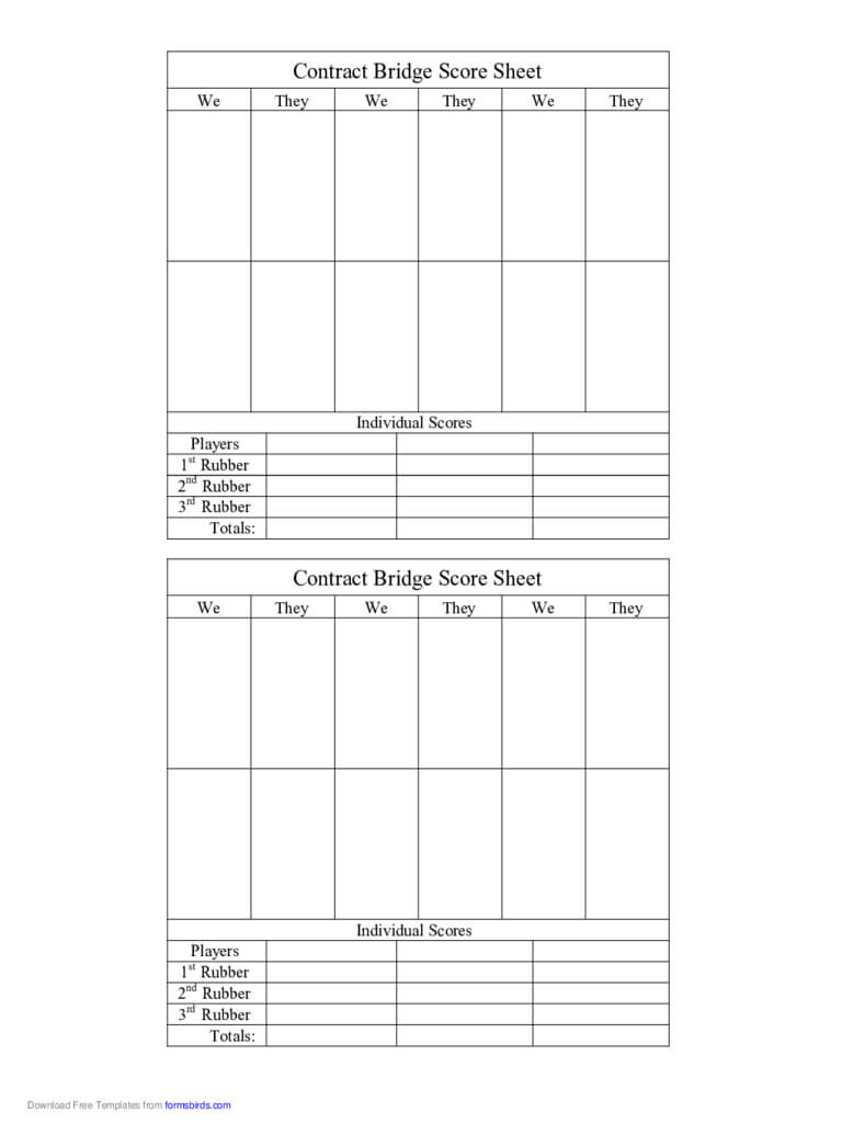 Bridge Score Sheet – 6 Free Templates In Pdf, Word, Excel Intended For Bridge Score Card Template