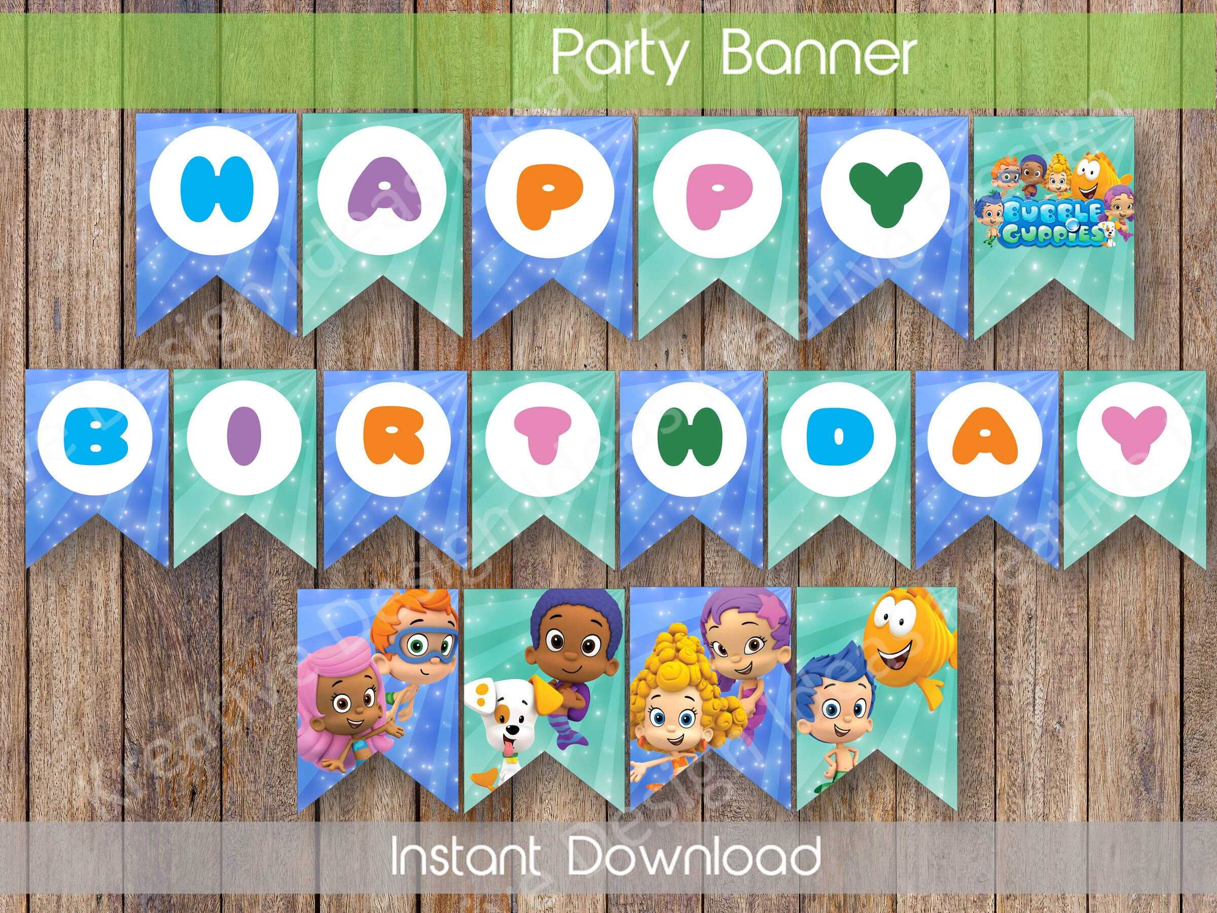 Bubble Guppies Birthday Banner Bubble Guppies Party Decor Bubble Guppies  Digital Banner Bubble Guppies Birthday Banner Instant Download With Regard To Bubble Guppies Birthday Banner Template