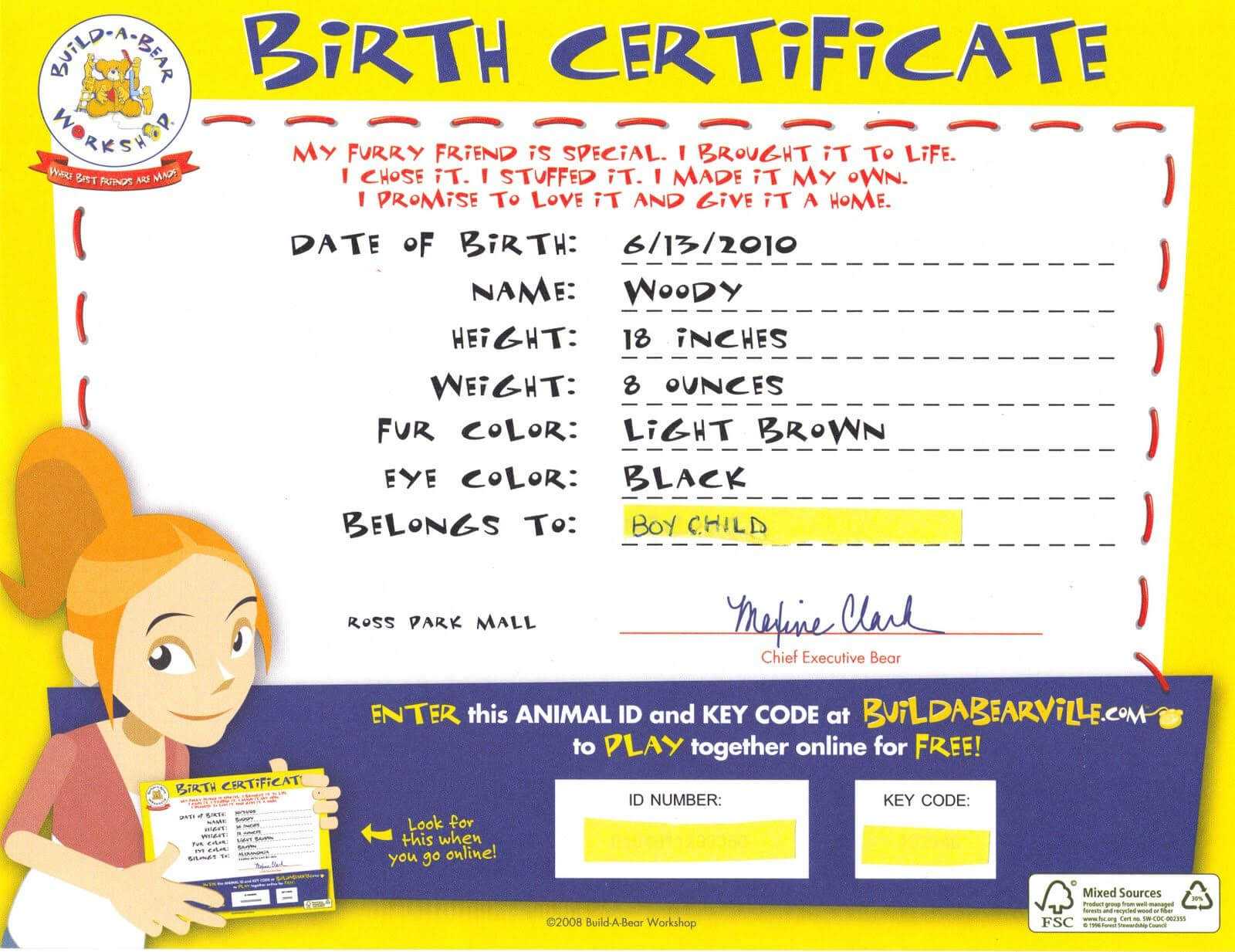 Build A Bear Birth Certificate | Party: Build A Bear | Build Regarding Build A Bear Birth Certificate Template