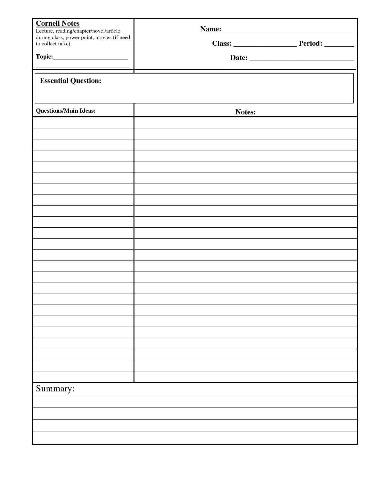 Bunch Ideas For Cornell Note Taking Template Word On Resume Within Note Taking Template Word