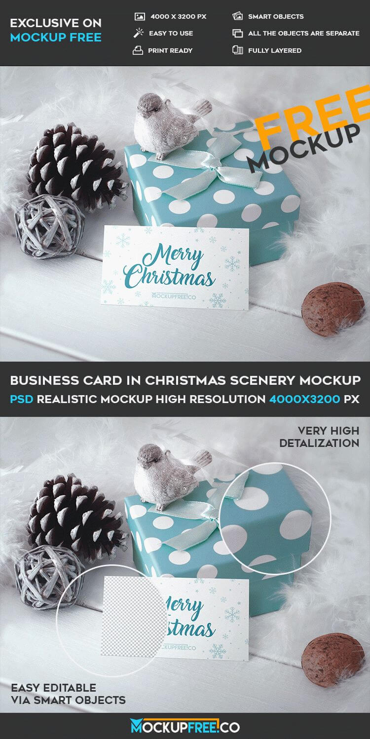 Business Card In Christmas Scenery – Free Psd Mockup | Free For Free Christmas Card Templates For Photoshop