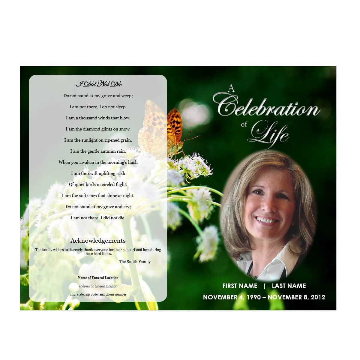 Butterfly Memorial Program For Memorial Brochure Template