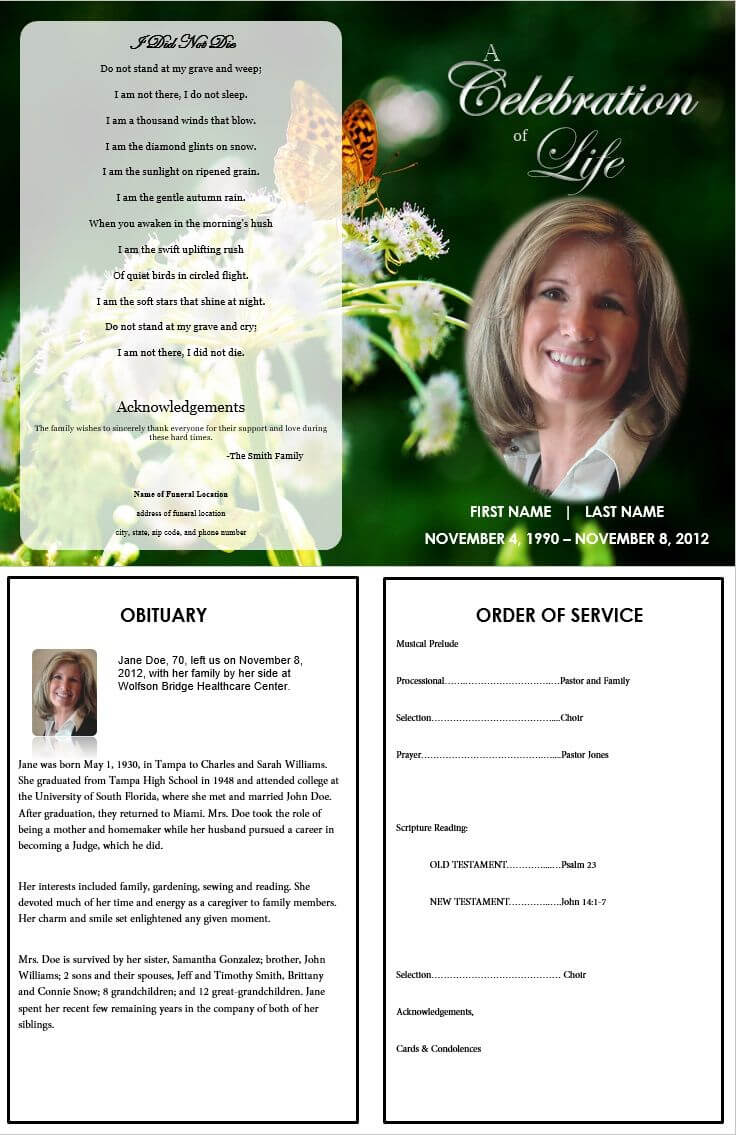 Butterfly Memorial Program | Memorials | Funeral Program Inside Remembrance Cards Template Free