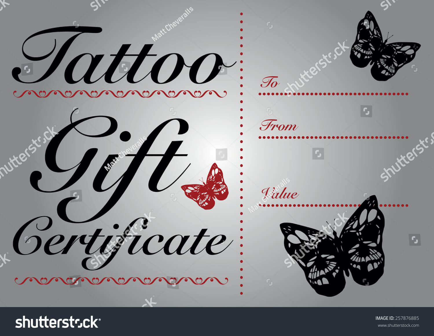 Butterfly Skull Tattoo Gift Card Gift Stock Vector (Royalty Within Tattoo Gift Certificate Template