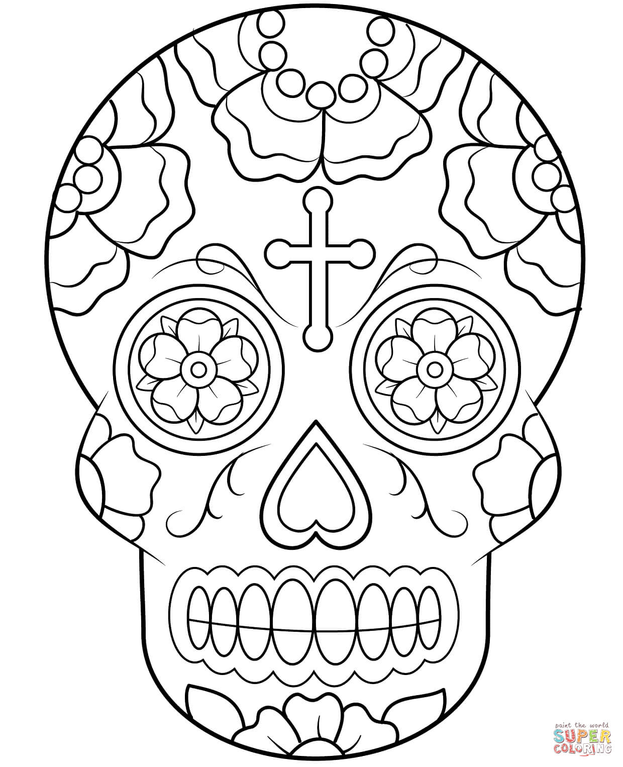 Calavera (Sugar Skull) Coloring Page | Free Printable Throughout Blank Sugar Skull Template