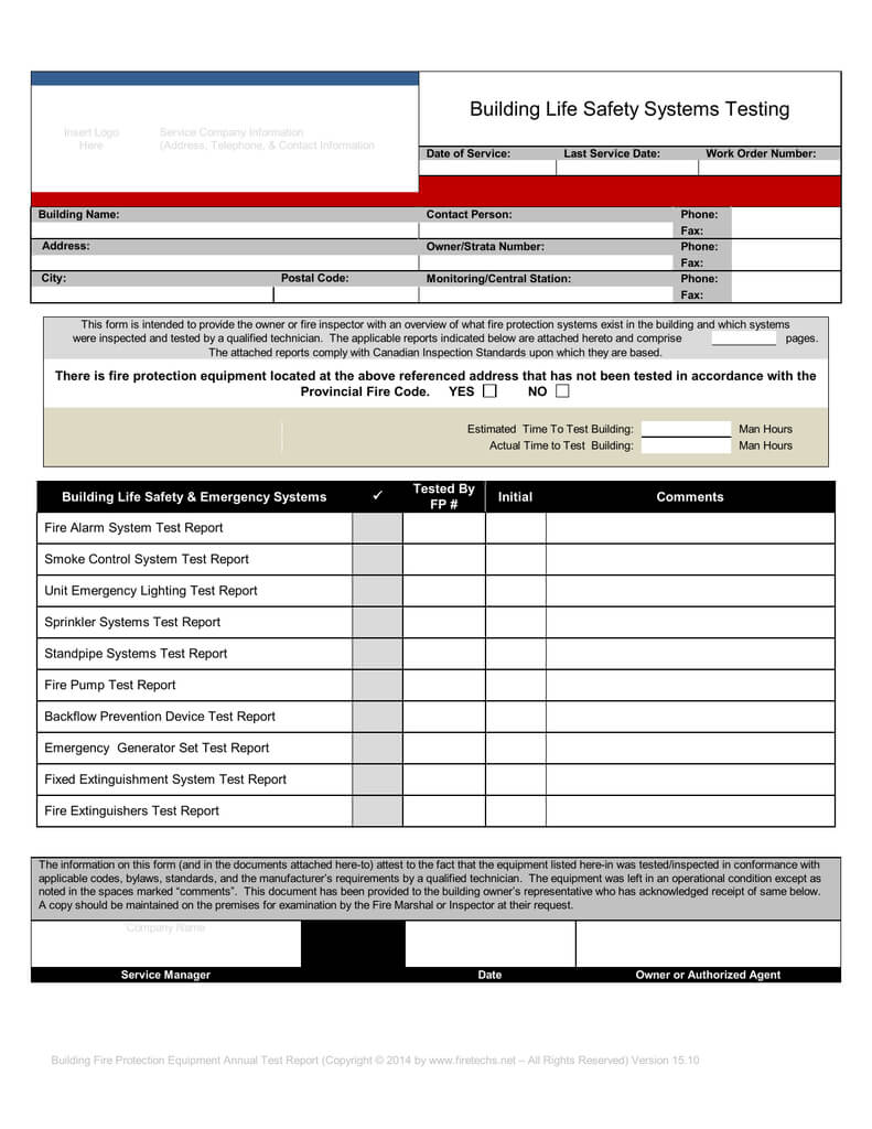 Can/ulc S536 04 Fire Alarm Annual Inspection Test Form Inside Hydrostatic Pressure Test Report Template