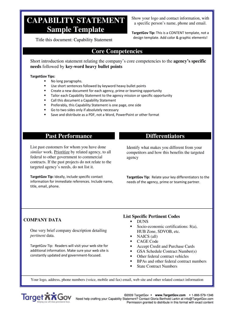 Capability Statementpdffillercom – Fill Online, Printable Pertaining To Capability Statement Template Word