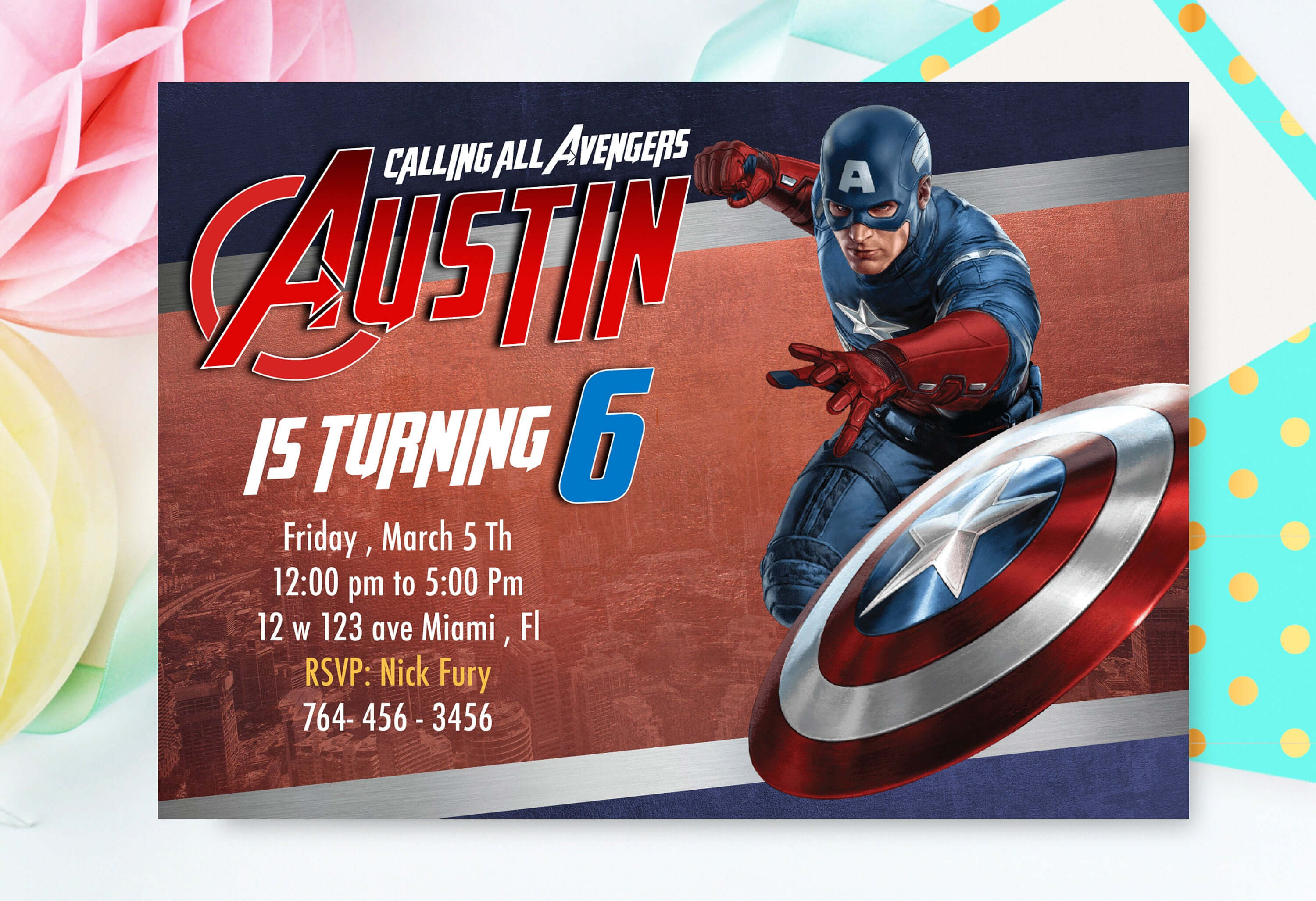 Captain America Invitation, Captain America Birthday, Avengers, Superhero,  Captain America Card , Captain America Invite For Avengers Birthday Card Template