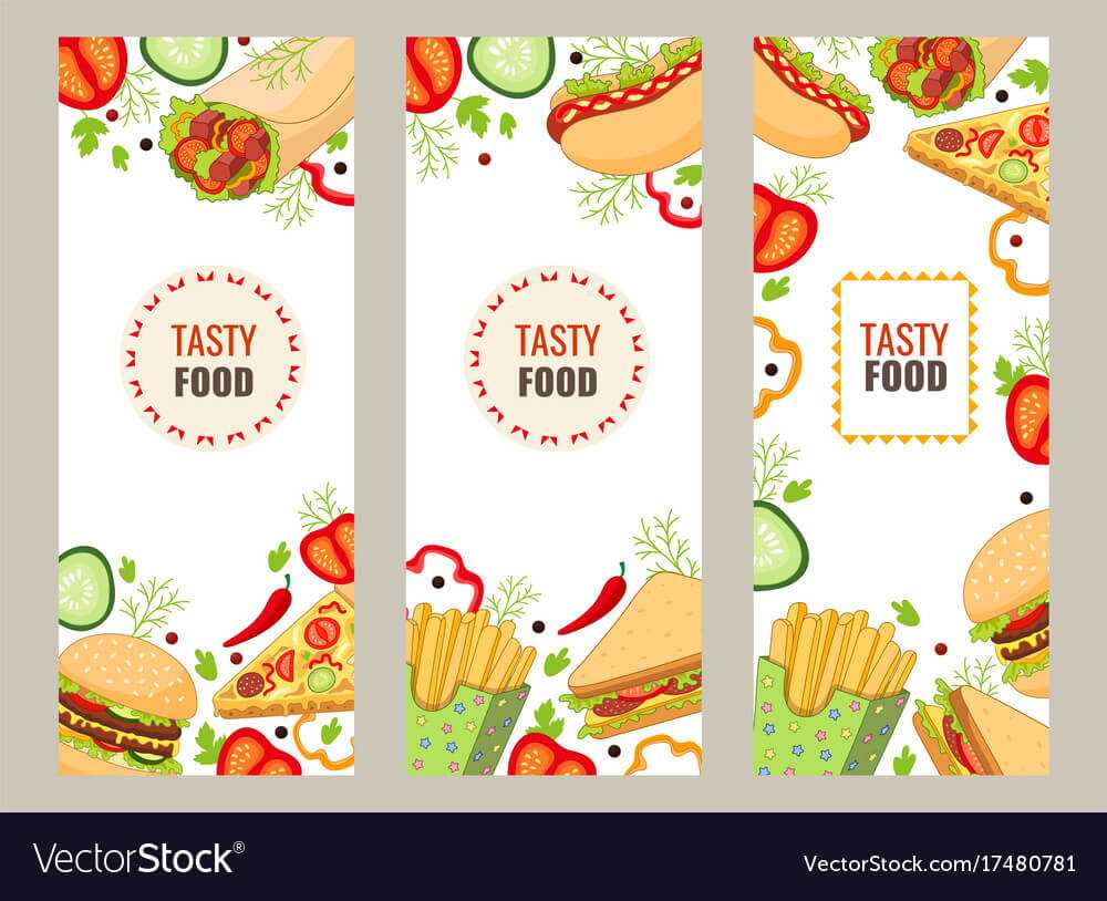 Cartoon Flat Fast Food Banner Template Set In Food Banner Template