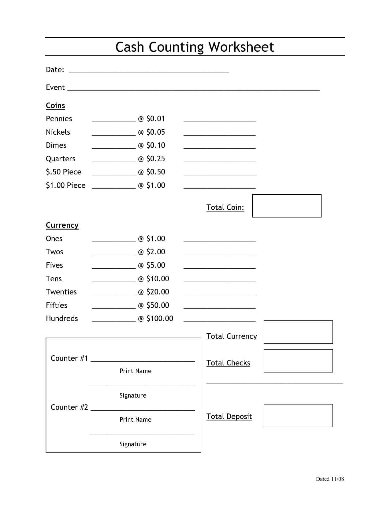 Cash Count Sheet Template | Balance Sheet | Balance Sheet Throughout End Of Day Cash Register Report Template