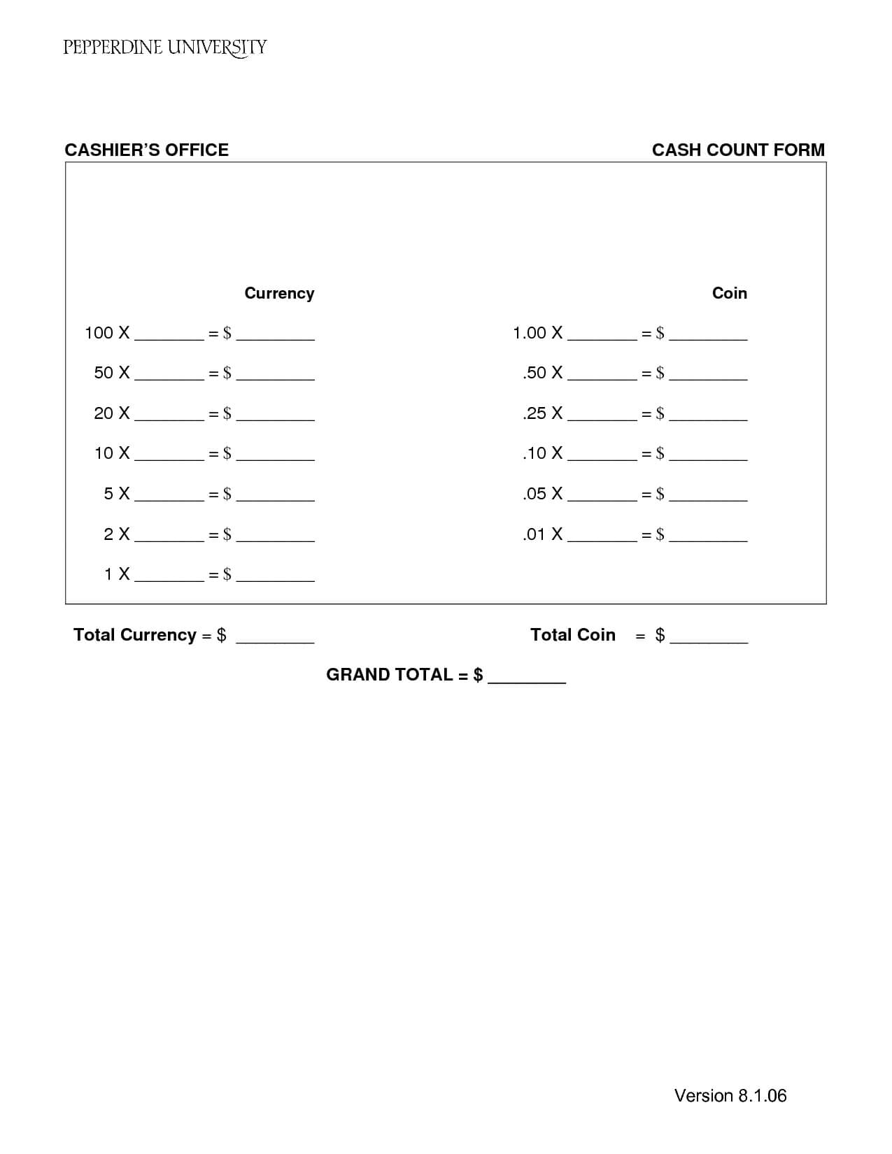 Cash Count Sheet Template | Pfa Fundraising Ideas | Balance Intended For End Of Day Cash Register Report Template