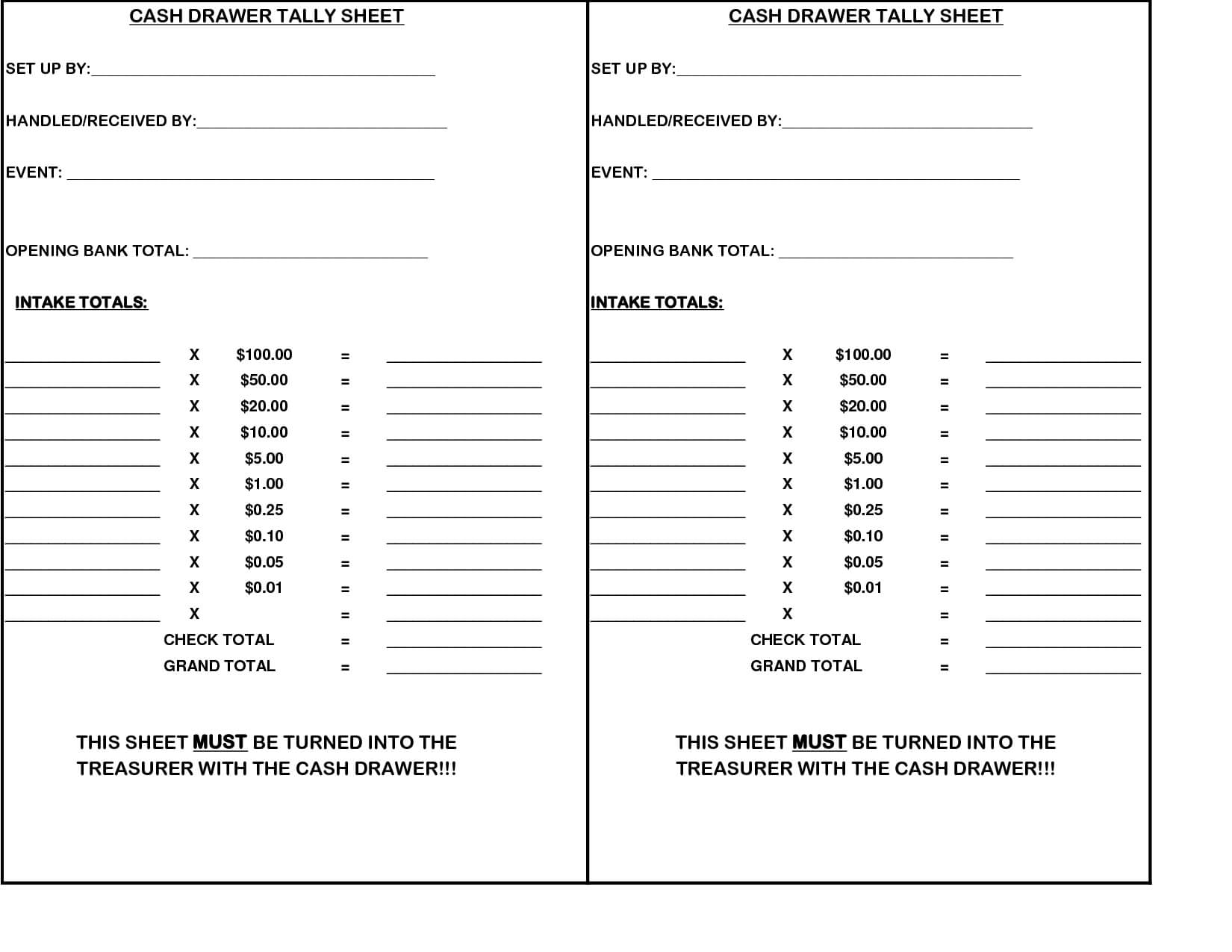 Cash Register Till Balance Shift Sheet In Out Template Inside Check Out Report Template