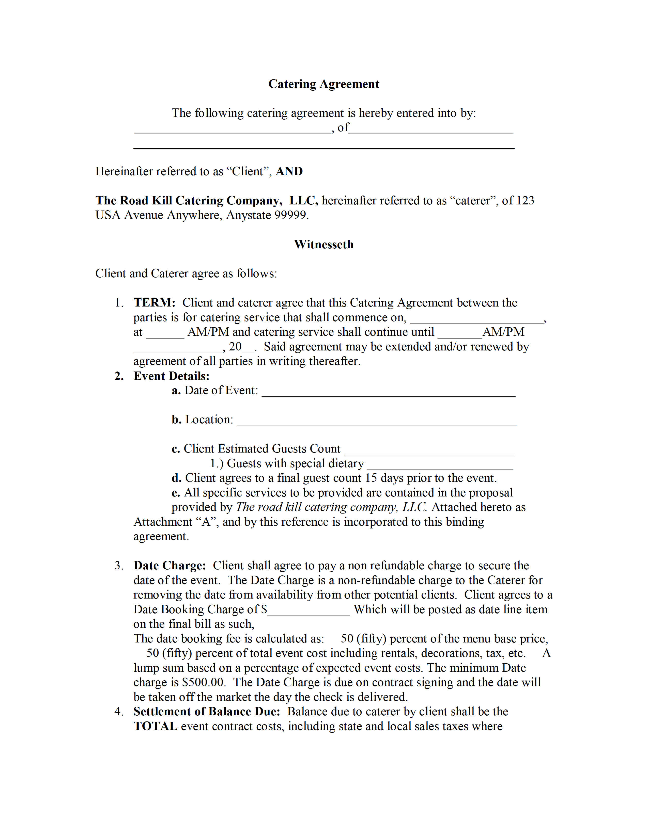 Catering Contract Template In Catering Contract Template Word