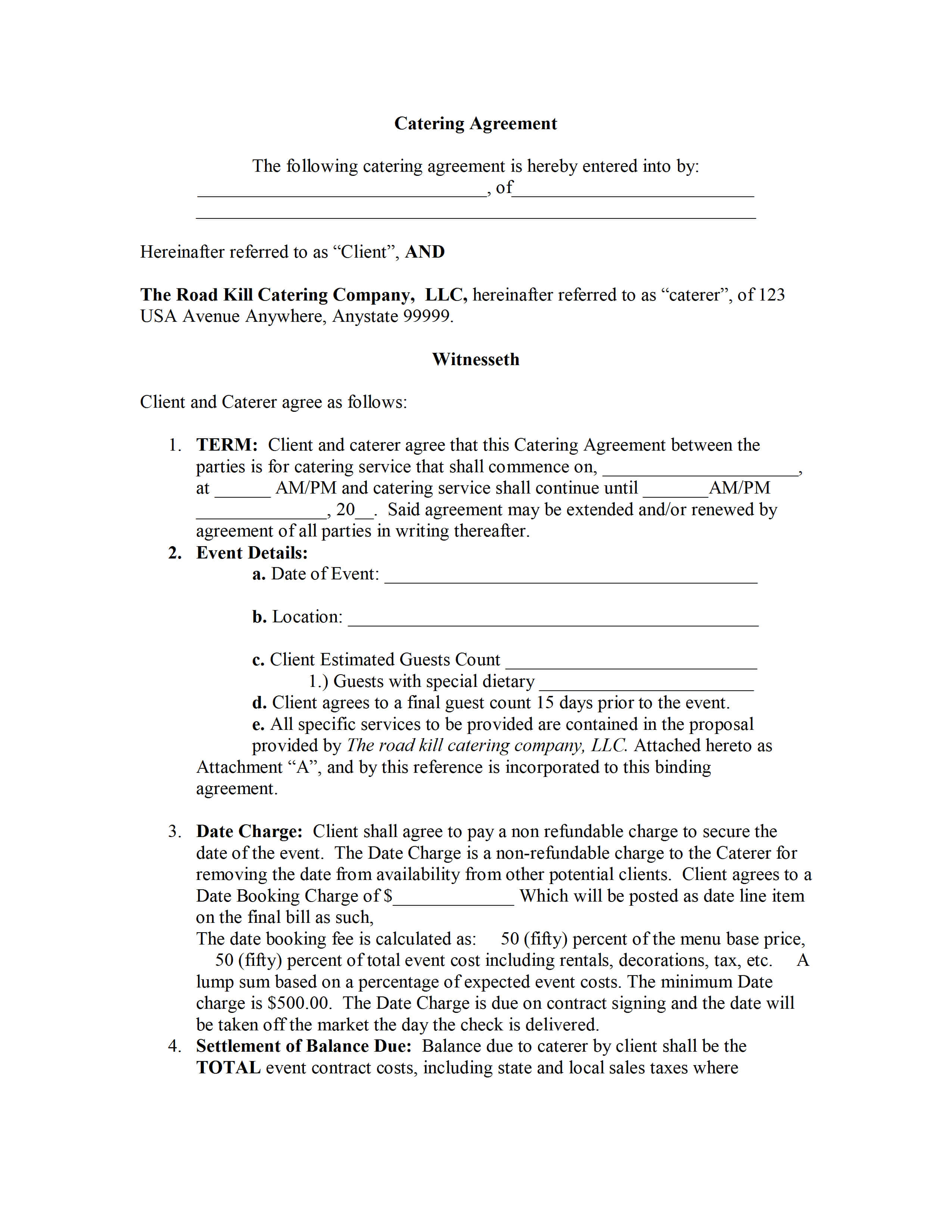 Catering Contract Template in Catering Contract Template Word