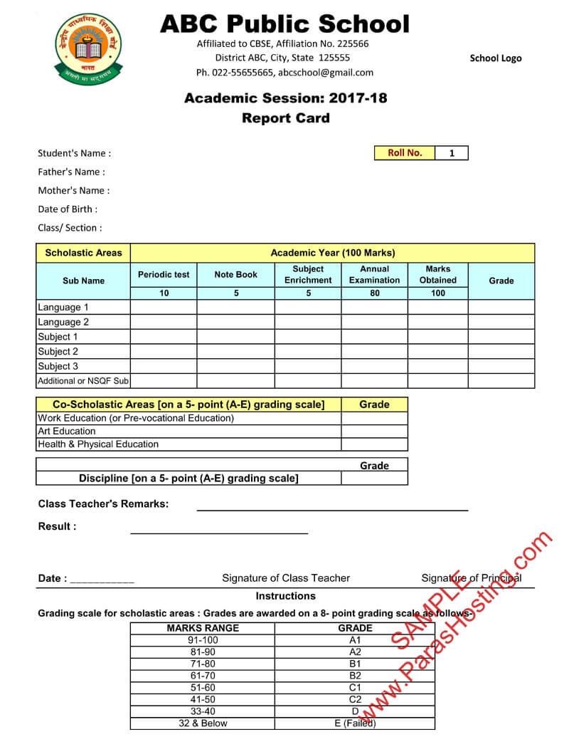Cbse Report Card Sample Of Class 9Th & 10Th | New Format 2017 18 Pertaining To Result Card Template