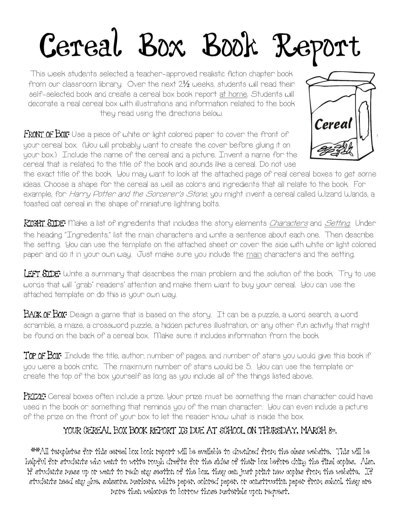 Cereal Box Book Report Instructions | Cereal Box Book Report Throughout Cereal Box Book Report Template