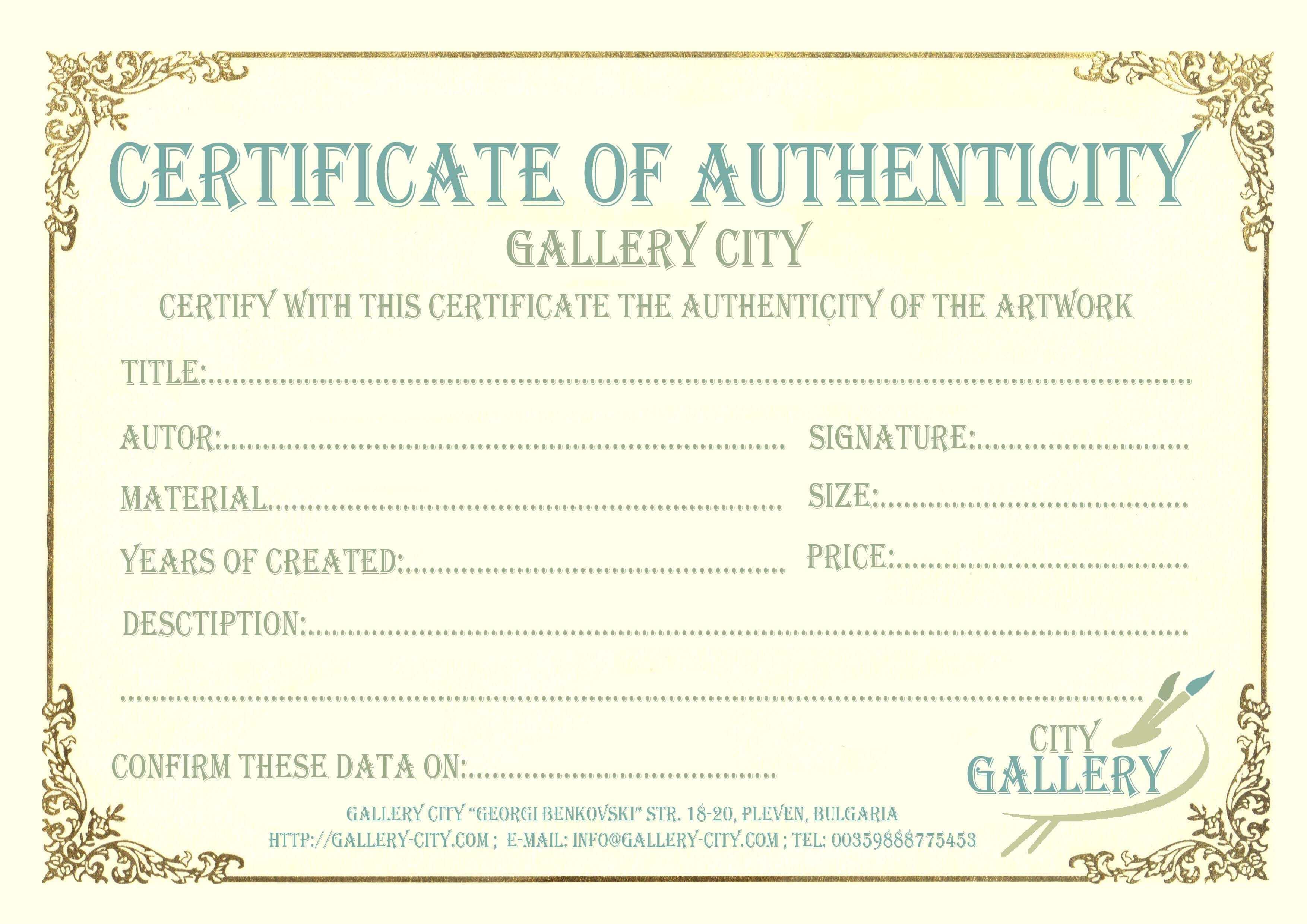 Certificate Authenticity Template Art Authenticity For Certificate Of Authenticity Template