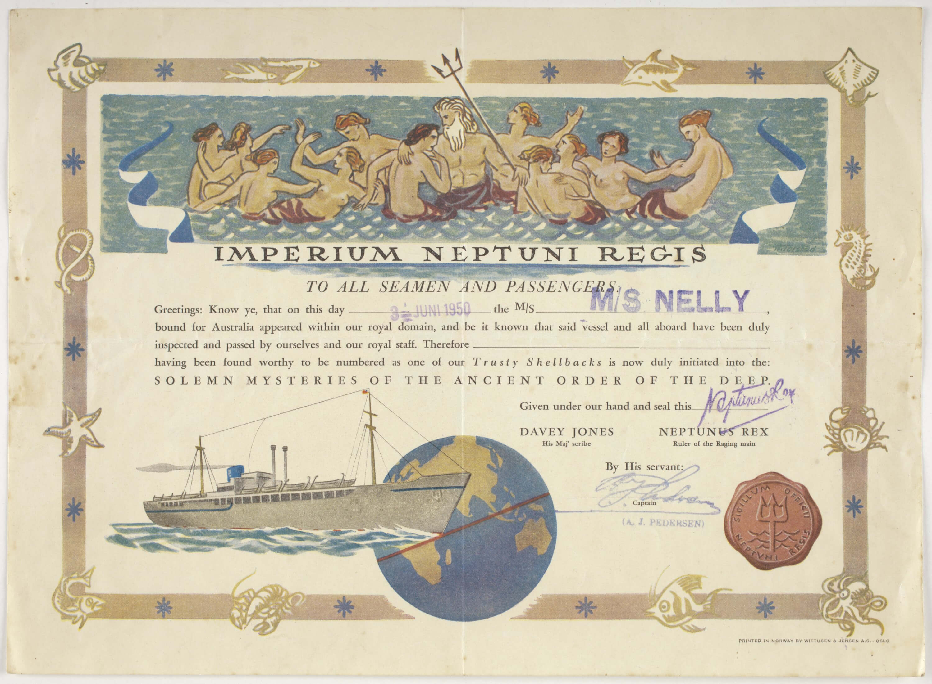 Certificate – Crossing The Equator, Ms Nelly, Wittusen Intended For Crossing The Line Certificate Template