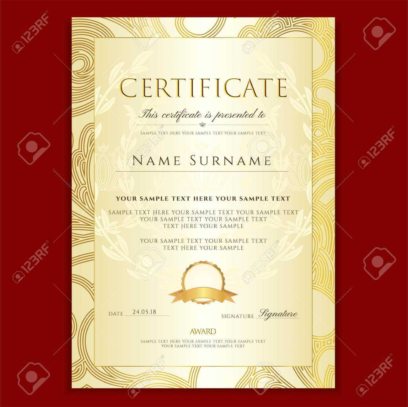 Certificate, Diploma (Golden Design Template, Colorful Background).. Inside Certificate Scroll Template