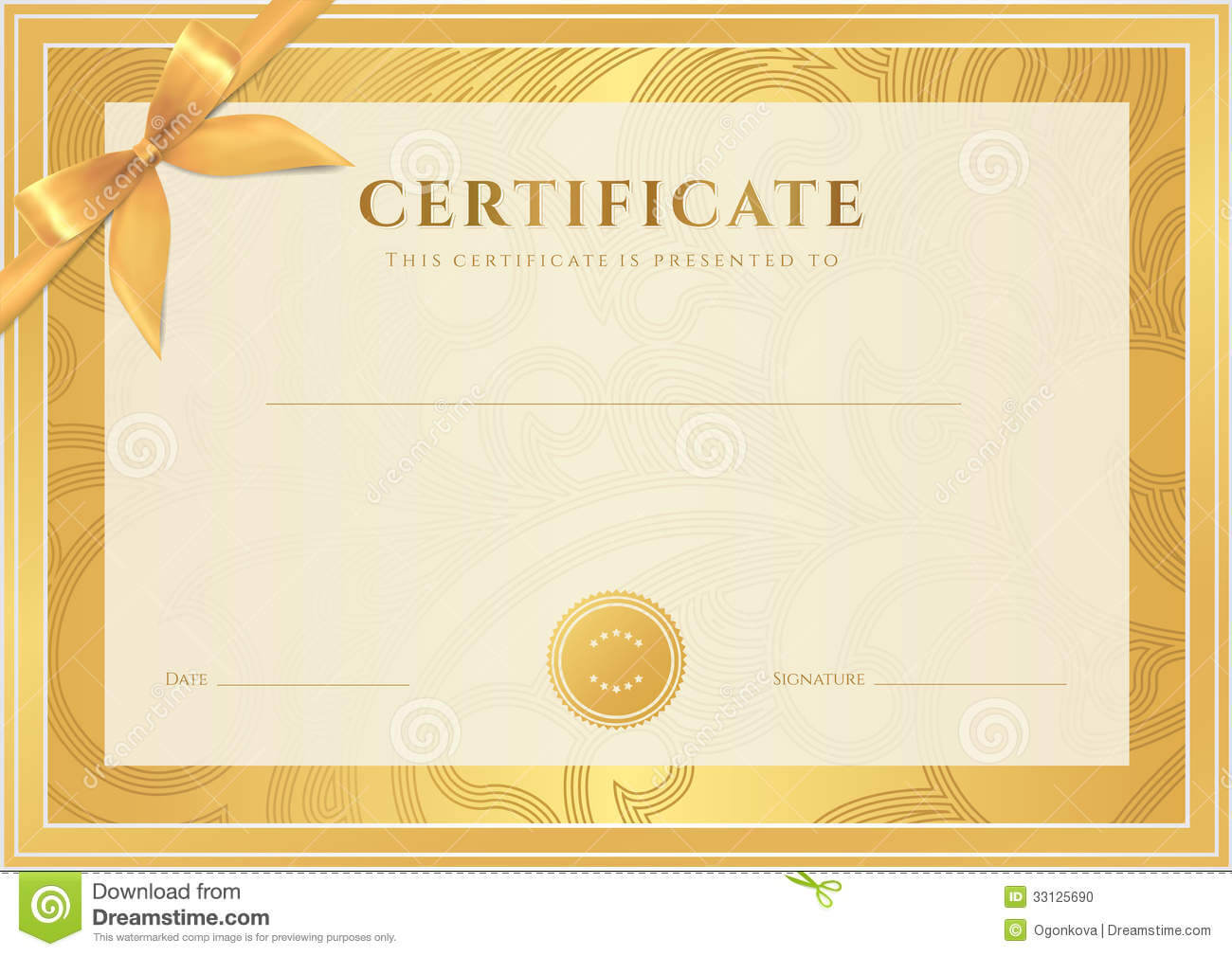 Certificate, Diploma Template. Gold Award Pattern Stock Inside Certificate Scroll Template