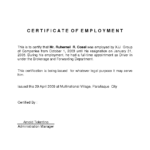 Certificate Employment Template 13 – Elsik Blue Cetane With Regard To Sample Certificate Employment Template