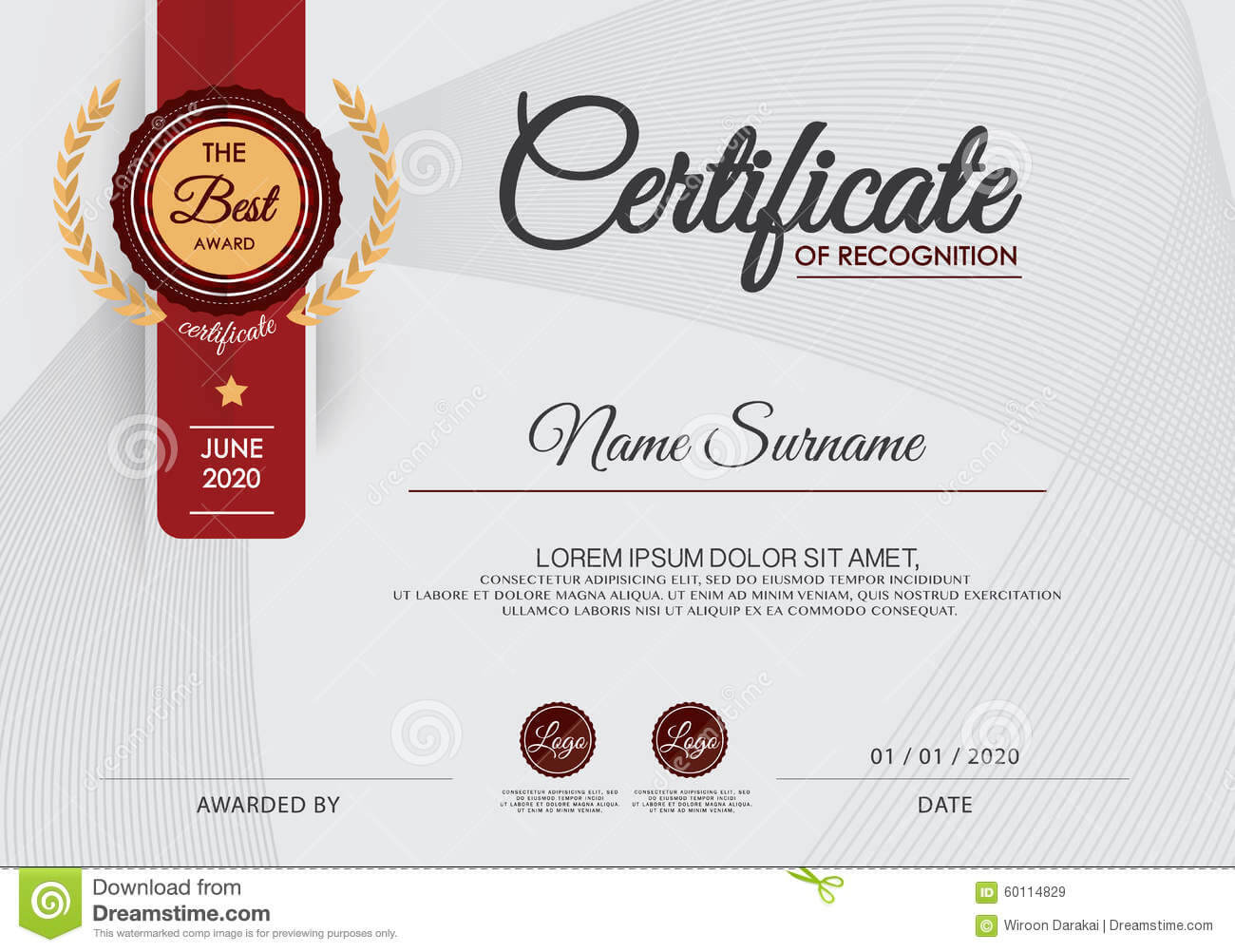 Certificate Of Achievement Frame Design Template, Blue With Award Certificate Design Template