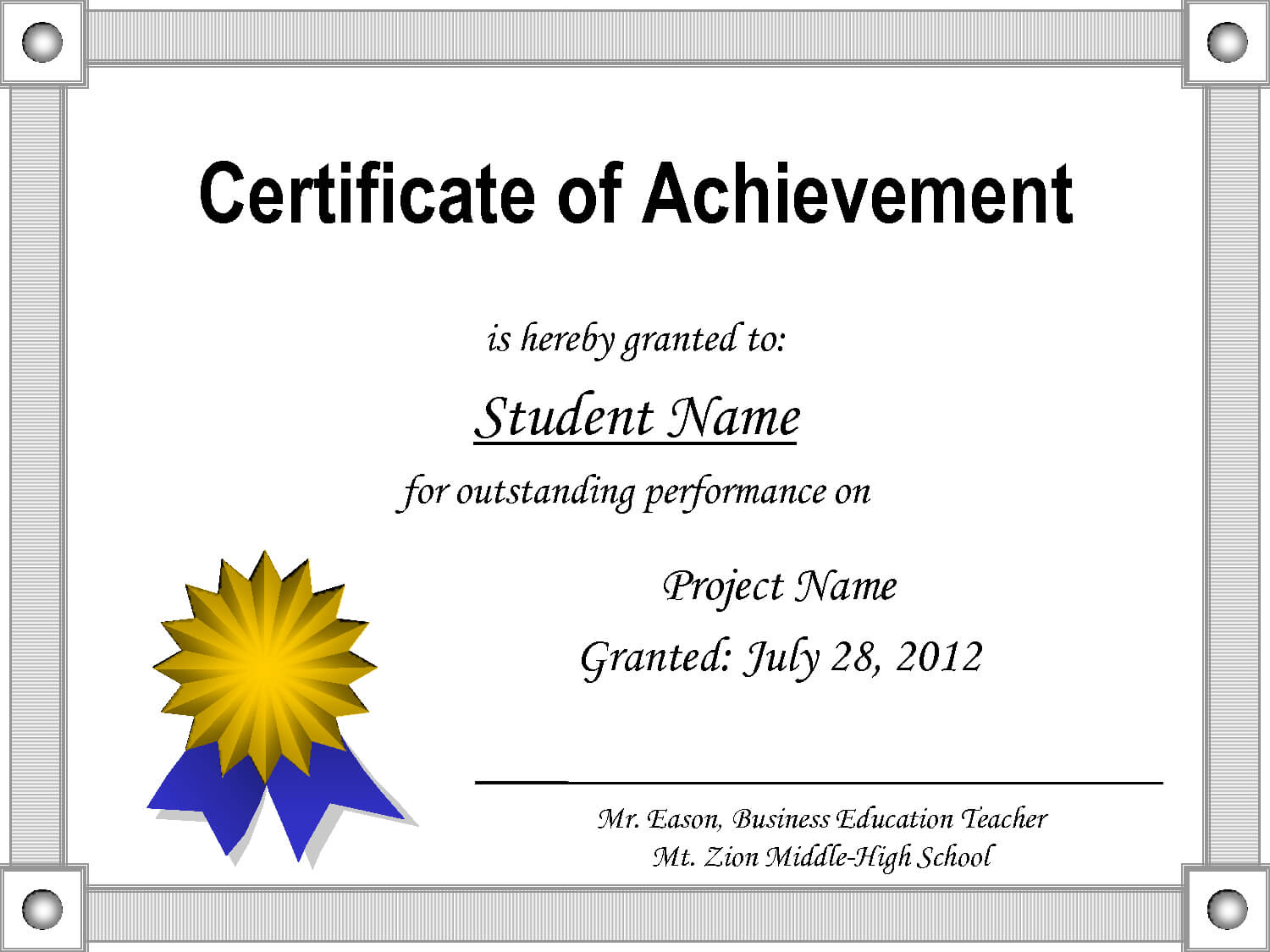 Certificate Of Achievement Template Pertaining To Certificate Of Accomplishment Template Free