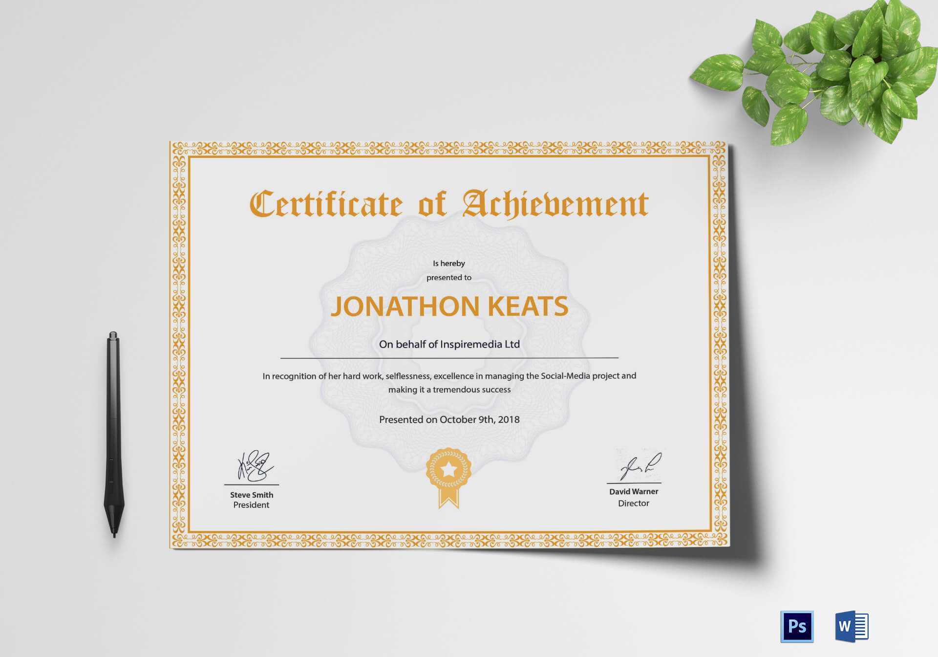 Certificate Of Achievement Template Regarding Certificate Of Achievement Template Word