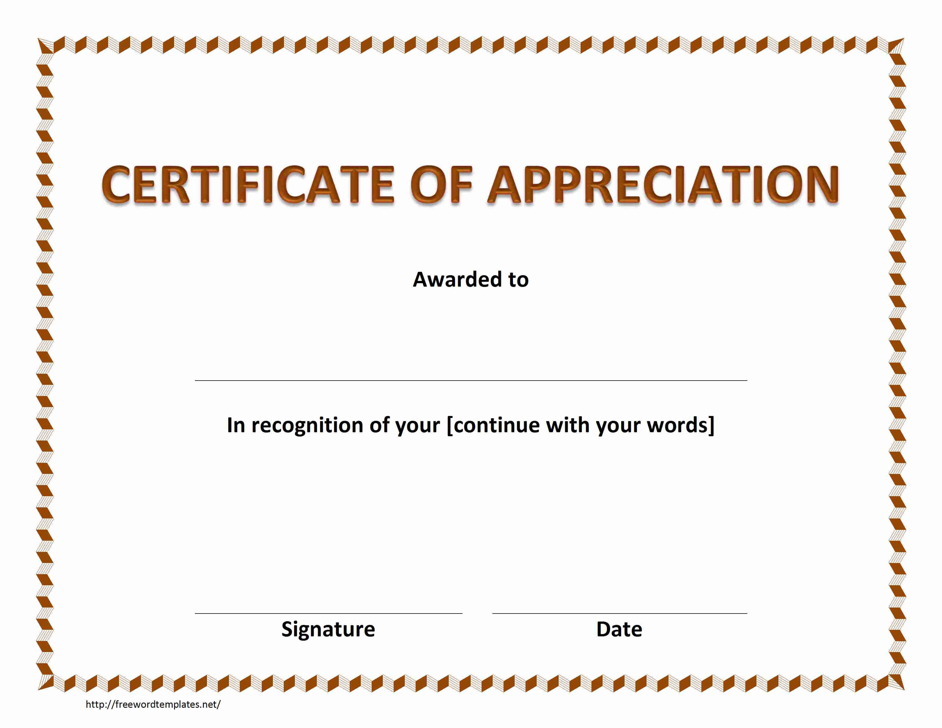 Certificate Of Appreciation Template Free Download In Word For Certificate Of Excellence Template Free Download