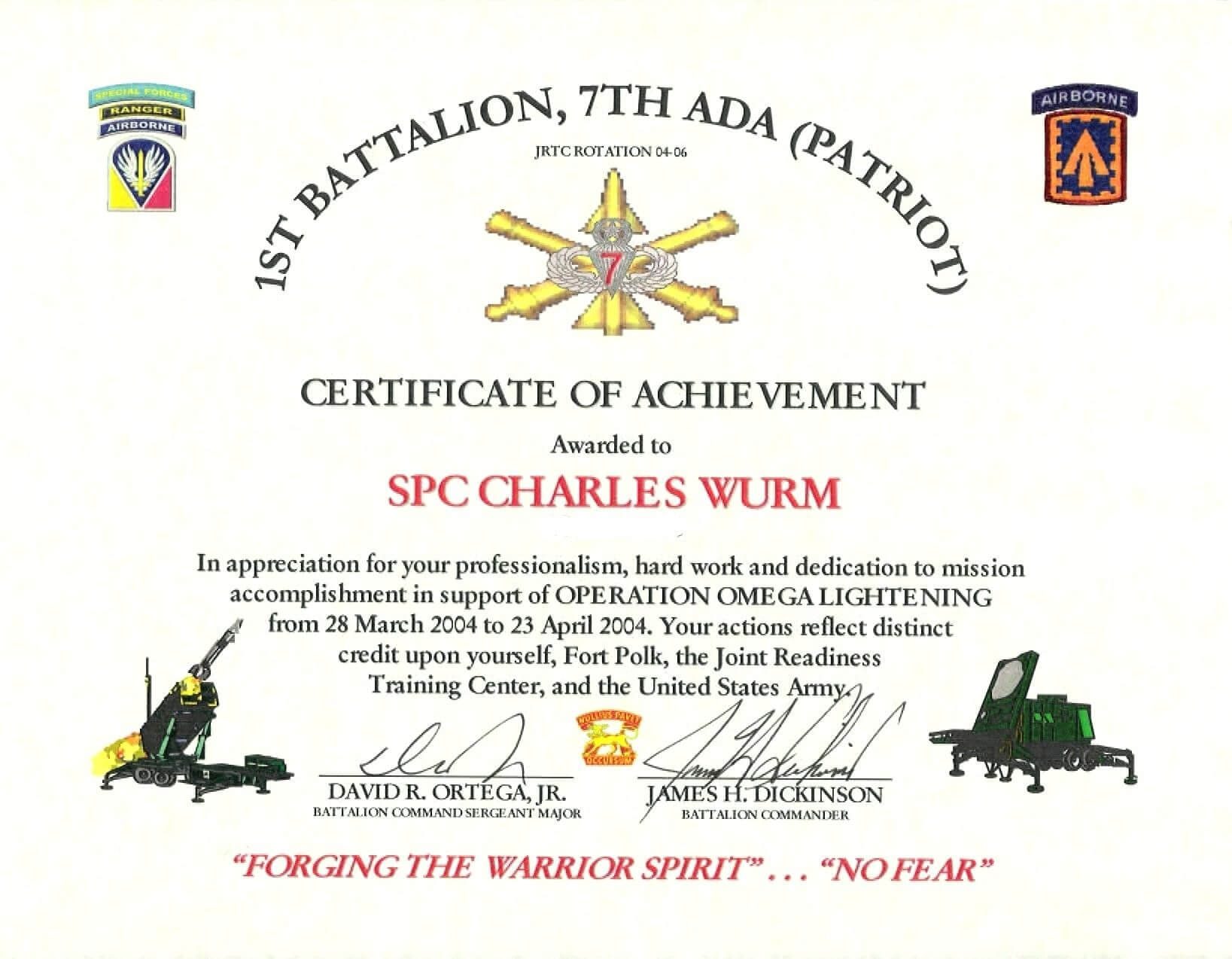 Certificate Of Appreciation Template Us Army In Army Certificate Of Achievement Template