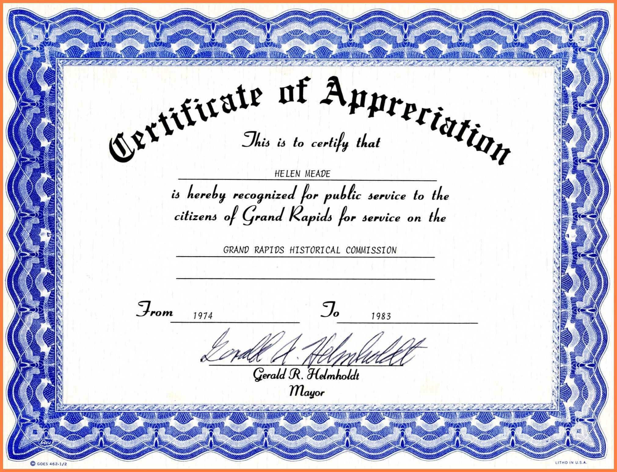 Certificate Of Appreciation Template Word Free Download Pertaining To Certificate Templates For Word Free Downloads