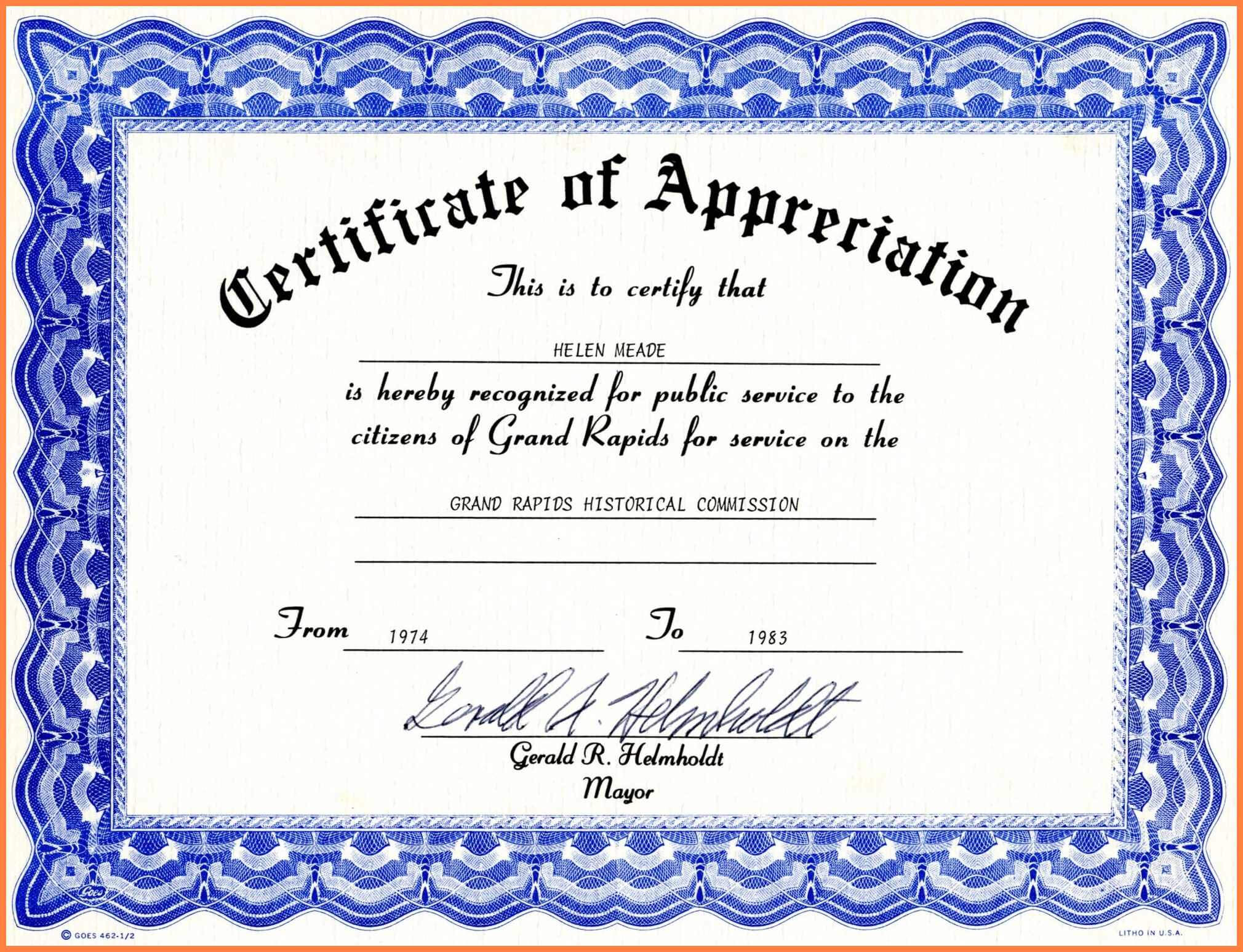 Certificate Of Appreciation Template Word Free Download Regarding Template For Certificate Of Appreciation In Microsoft Word