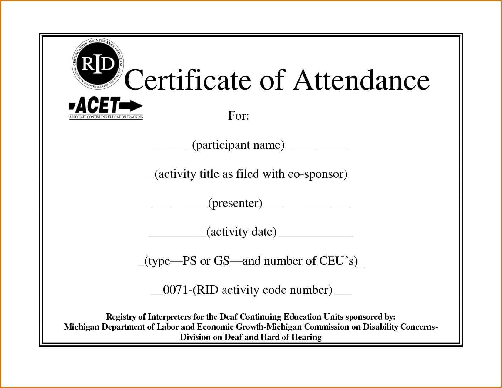 Certificate Of Attendance Template | Certificate Of In Intended For Attendance Certificate Template Word