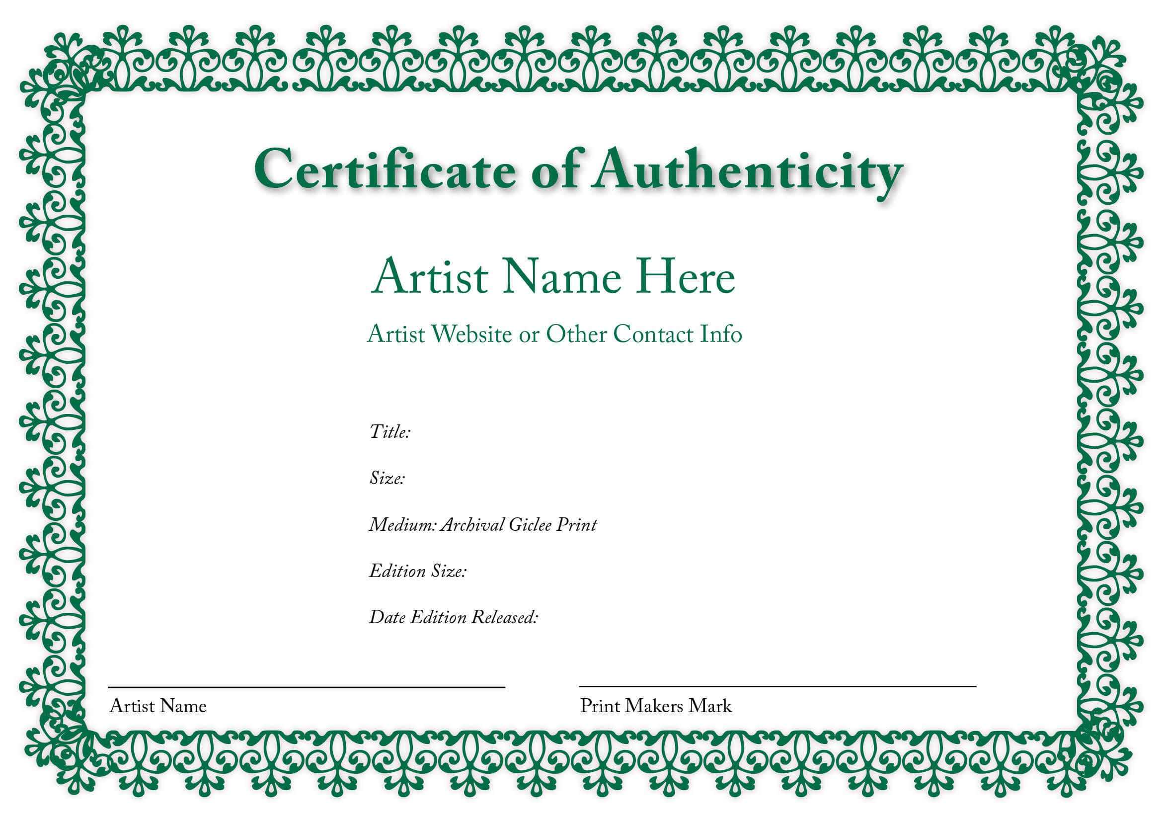 Certificate Of Authenticity Of An Art Print | Certificates Inside Certificate Of Authenticity Template