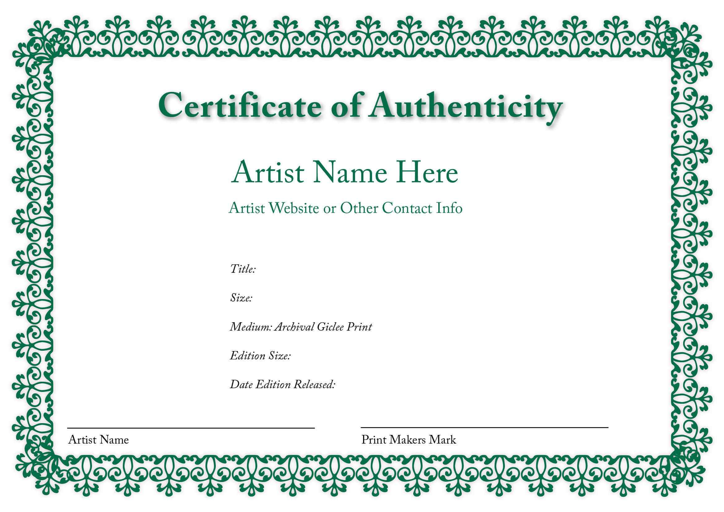 Certificate Of Authenticity Of An Art Print | Certificates Pertaining To Photography Certificate Of Authenticity Template
