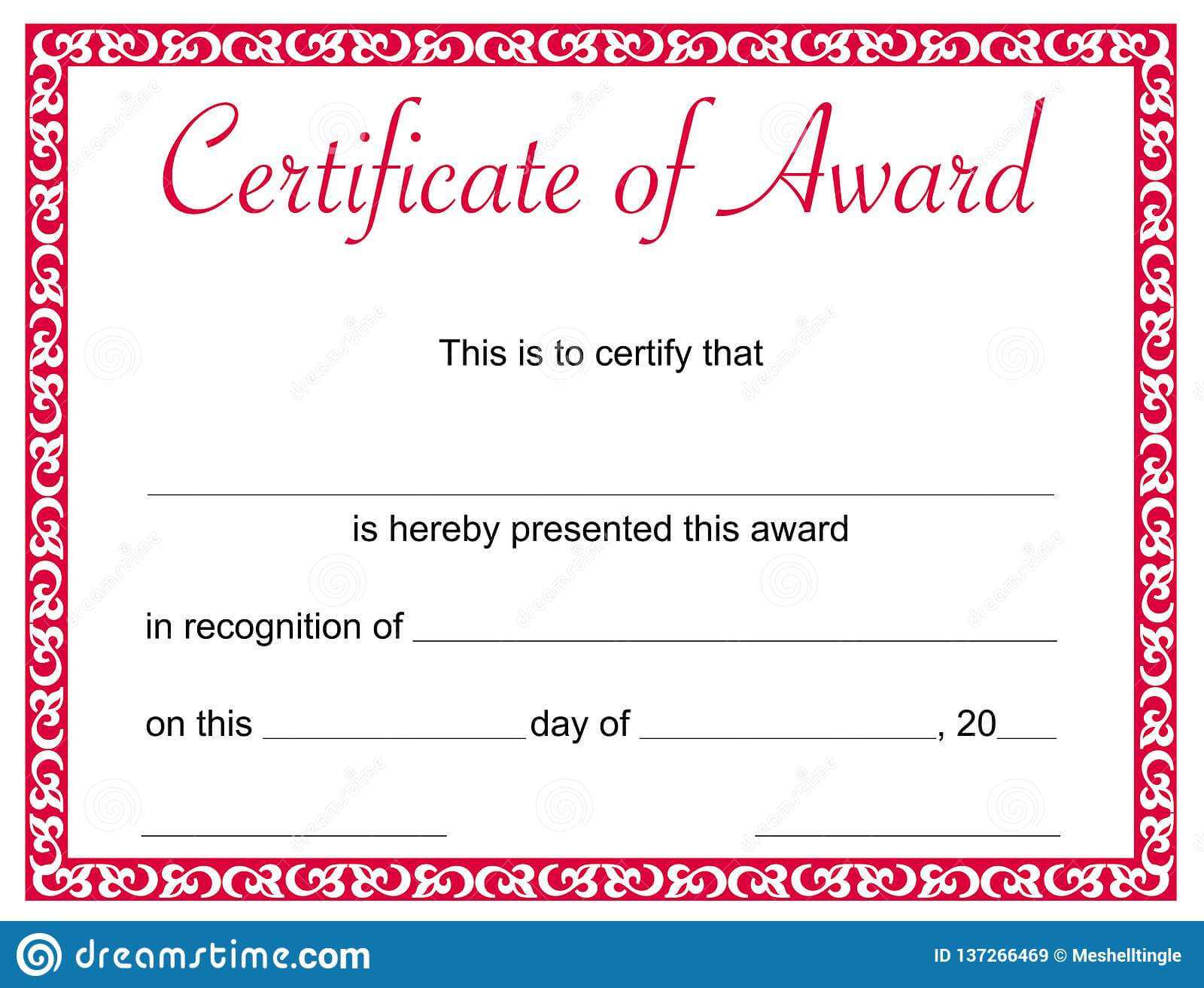 Certificate Of Award Template Stock Illustration Within Template For Certificate Of Award