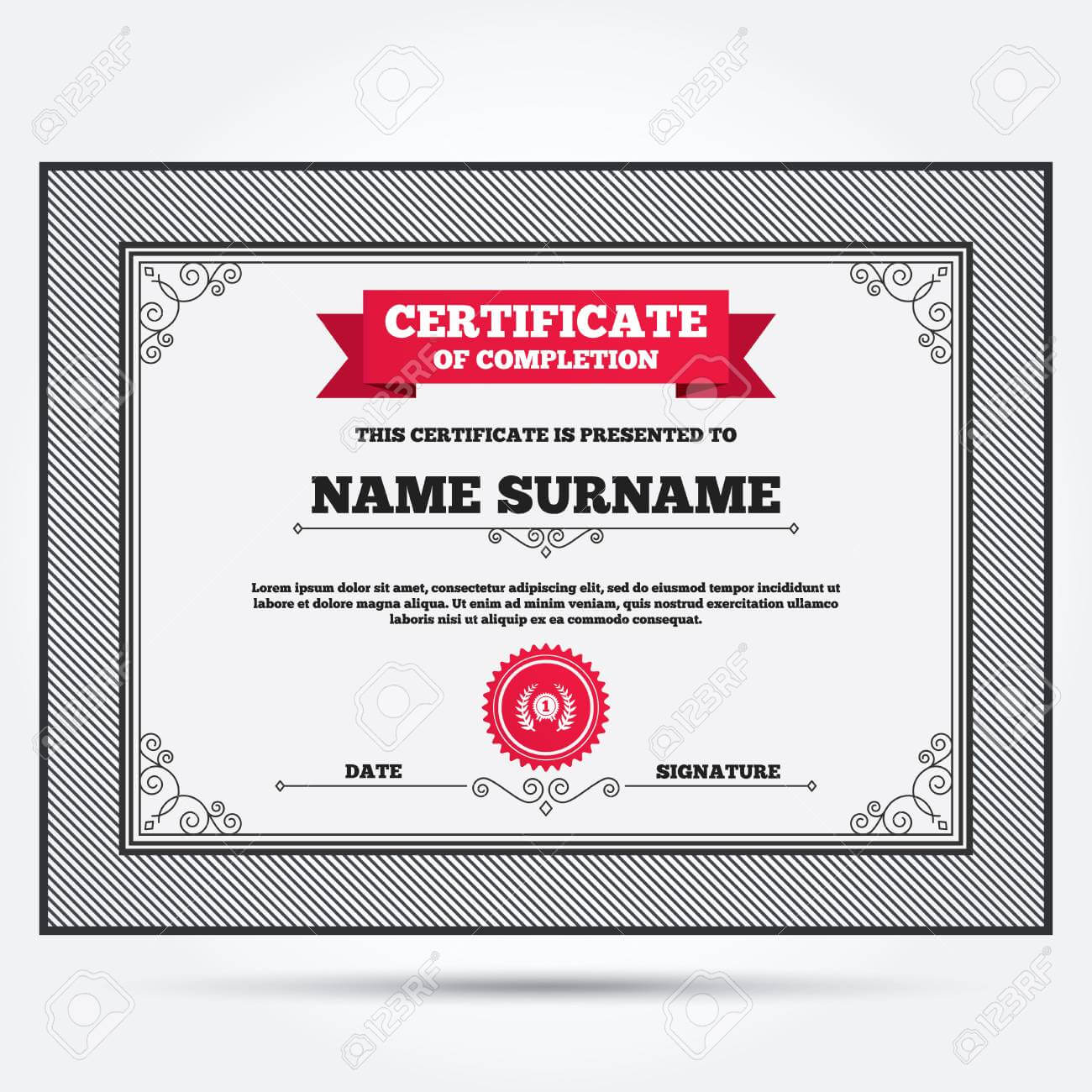 Certificate Of Completion. First Place Award Sign Icon. Prize.. Inside First Place Award Certificate Template