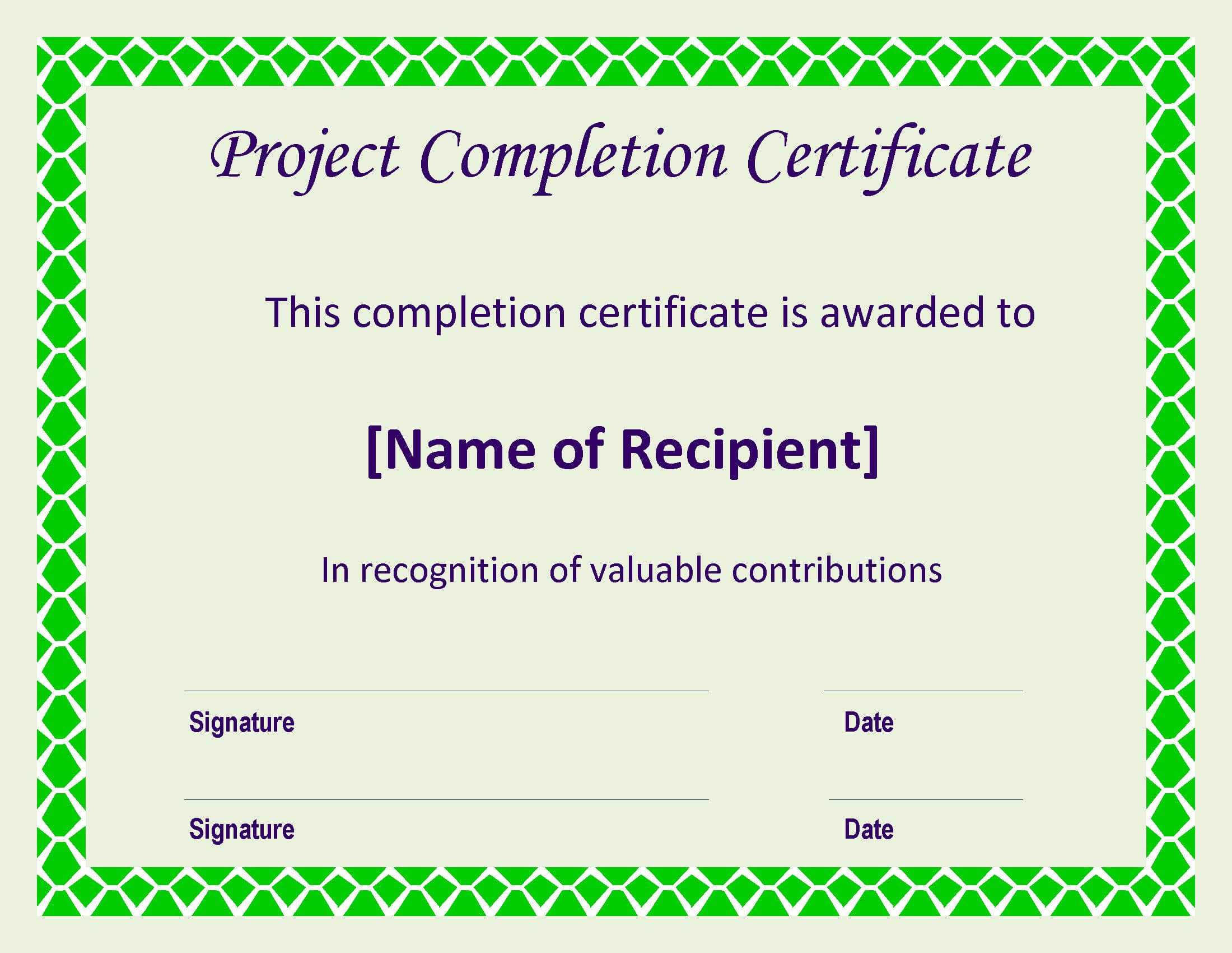 Certificate Of Completion Project | Templates At For Certificate Template For Project Completion