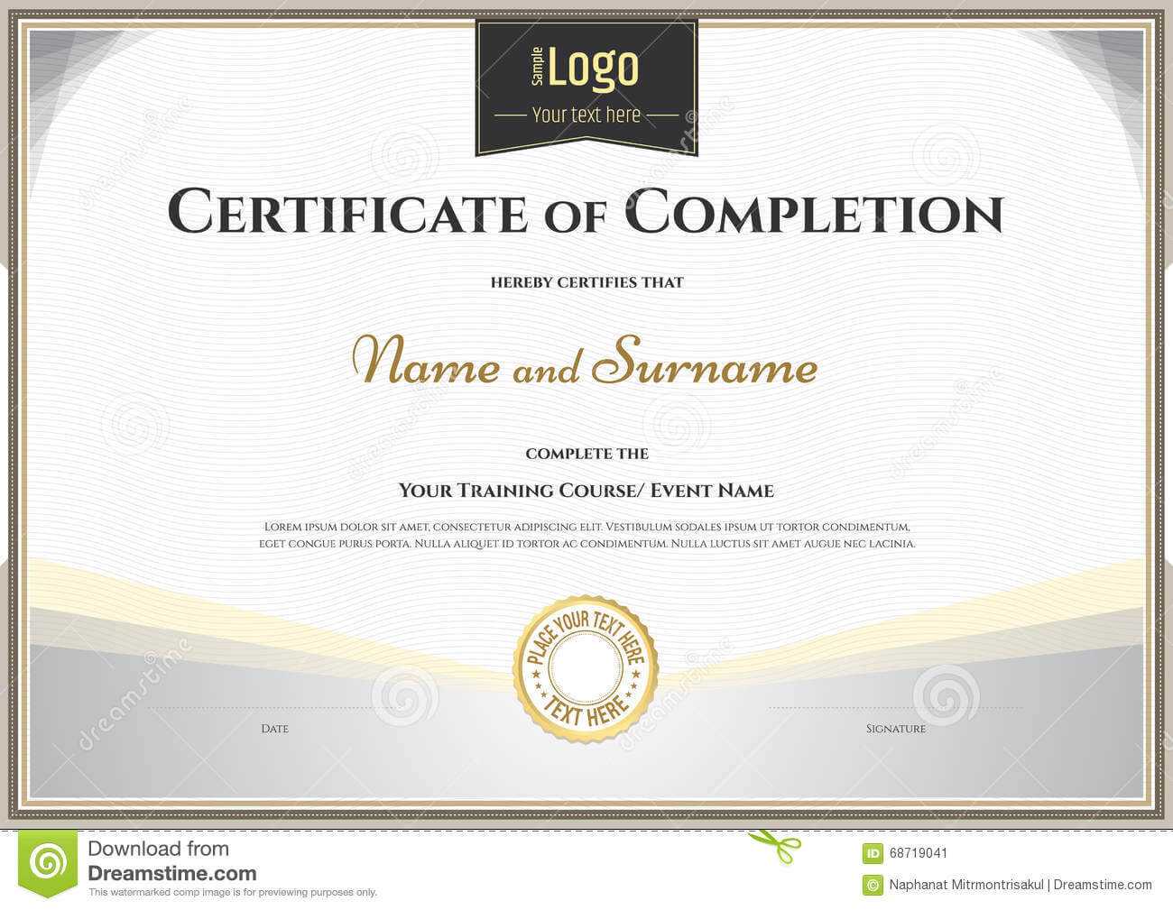 Certificate Of Completion Template In Vector For Achievement With Regard To Certification Of Completion Template