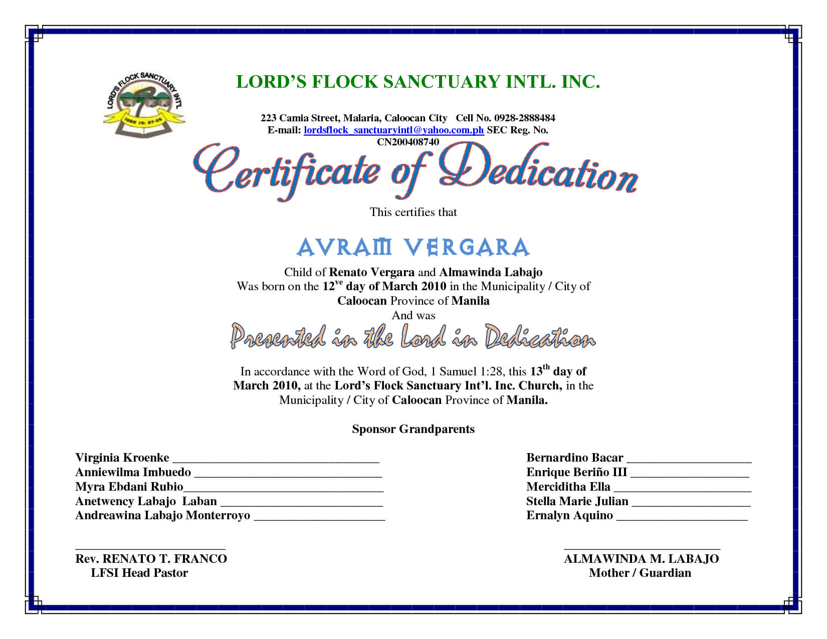 Certificate Of Dedication | Children's Ministry | Baby For Baby Dedication Certificate Template