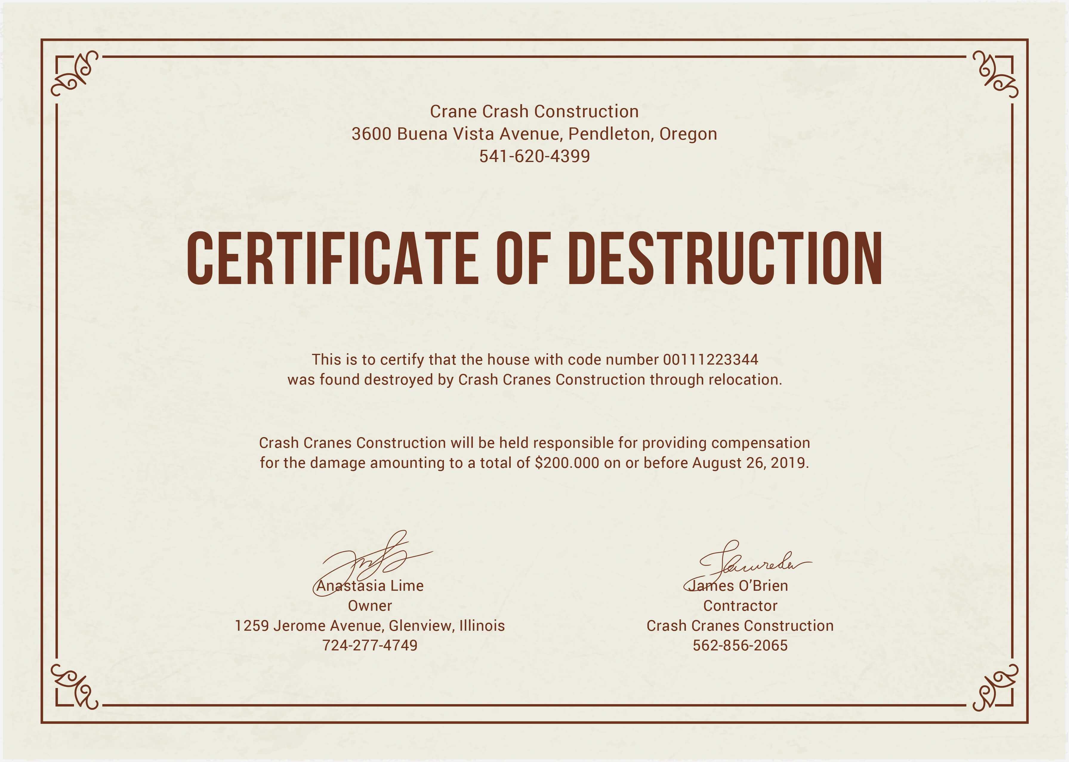 Certificate Of Destruction Template | Anti Grav Pertaining To Hard Drive Destruction Certificate Template