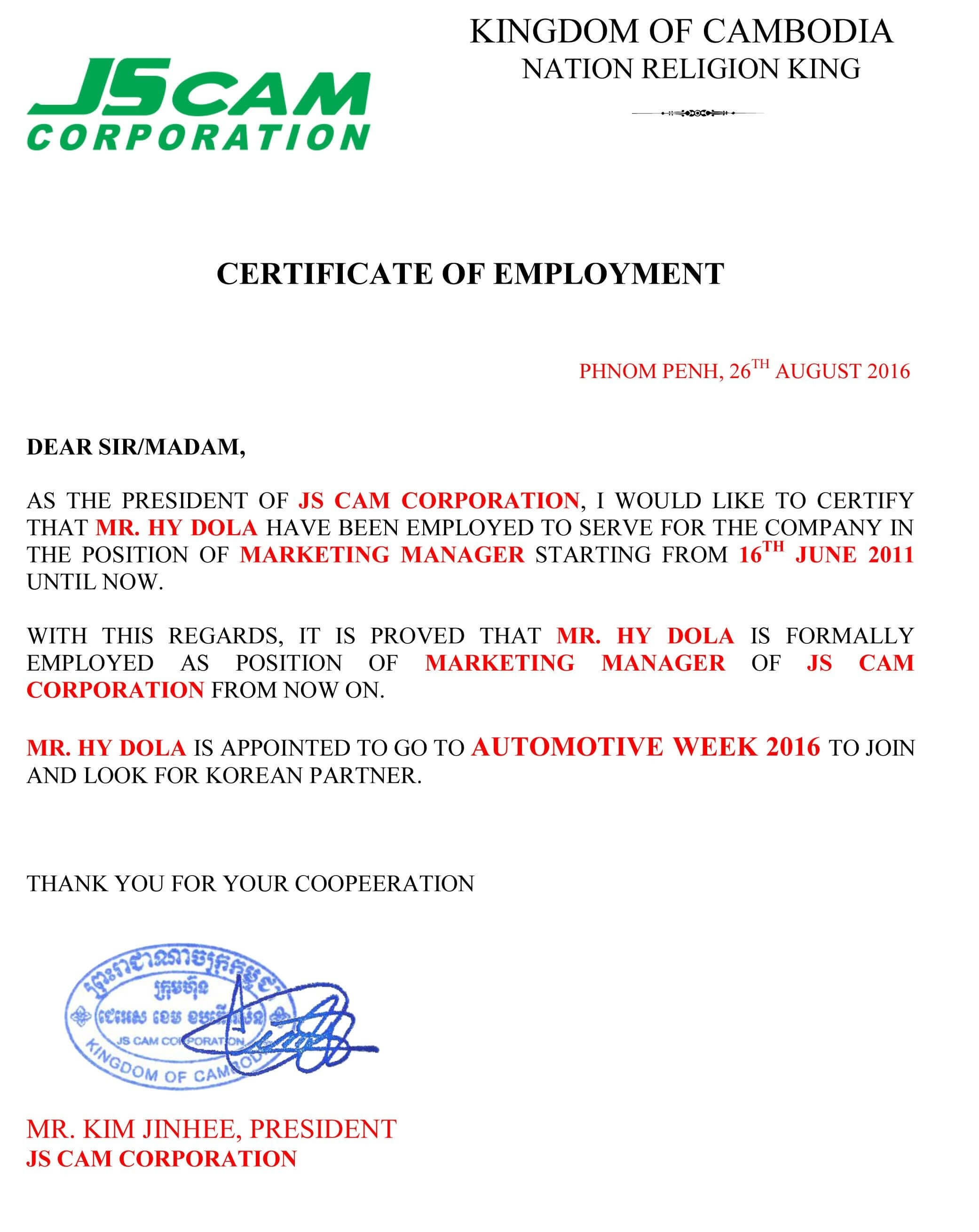 Certificate Of Employment Sample Beautiful Certificate In Template Of Certificate Of Employment