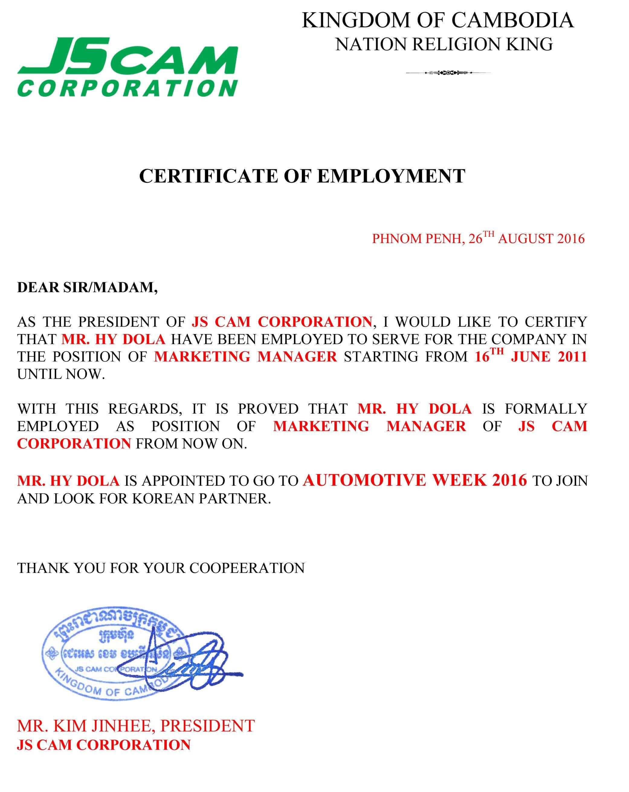 Certificate Of Employment Sample Beautiful Certificate In Template Of Certificate Of Employment