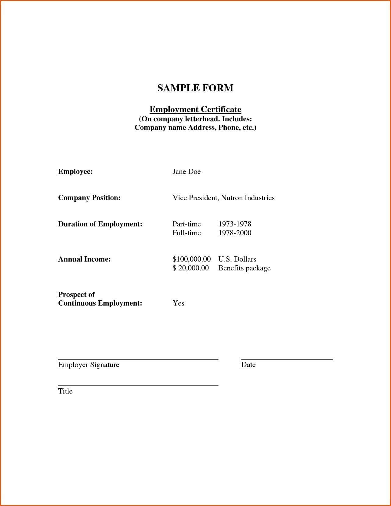 Certificate Of Employment Sample Unique Proof Employment And Regarding Certificate Of Employment Template