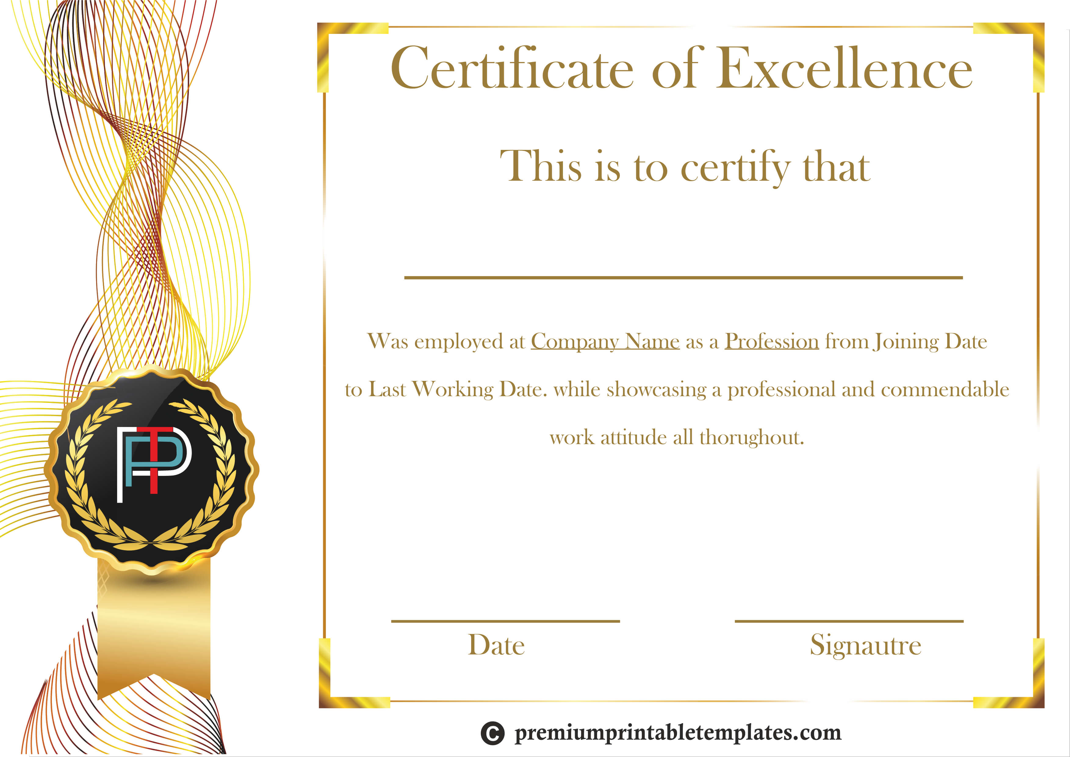 Certificate Of Excellence Template | Certificates In Best Performance Certificate Template