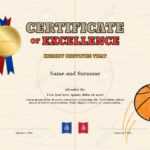 Certificate Of Excellence Template In Sport Theme For Basketball.. Inside Basketball Camp Certificate Template