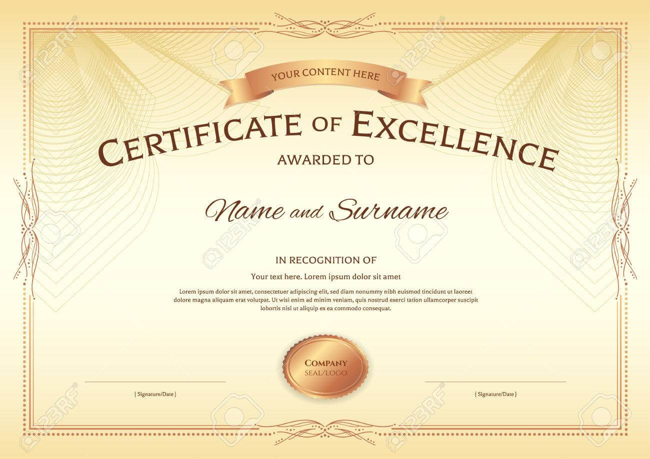 Certificate Of Excellence Template With Award Ribbon On Abstract.. Inside Award Of Excellence Certificate Template
